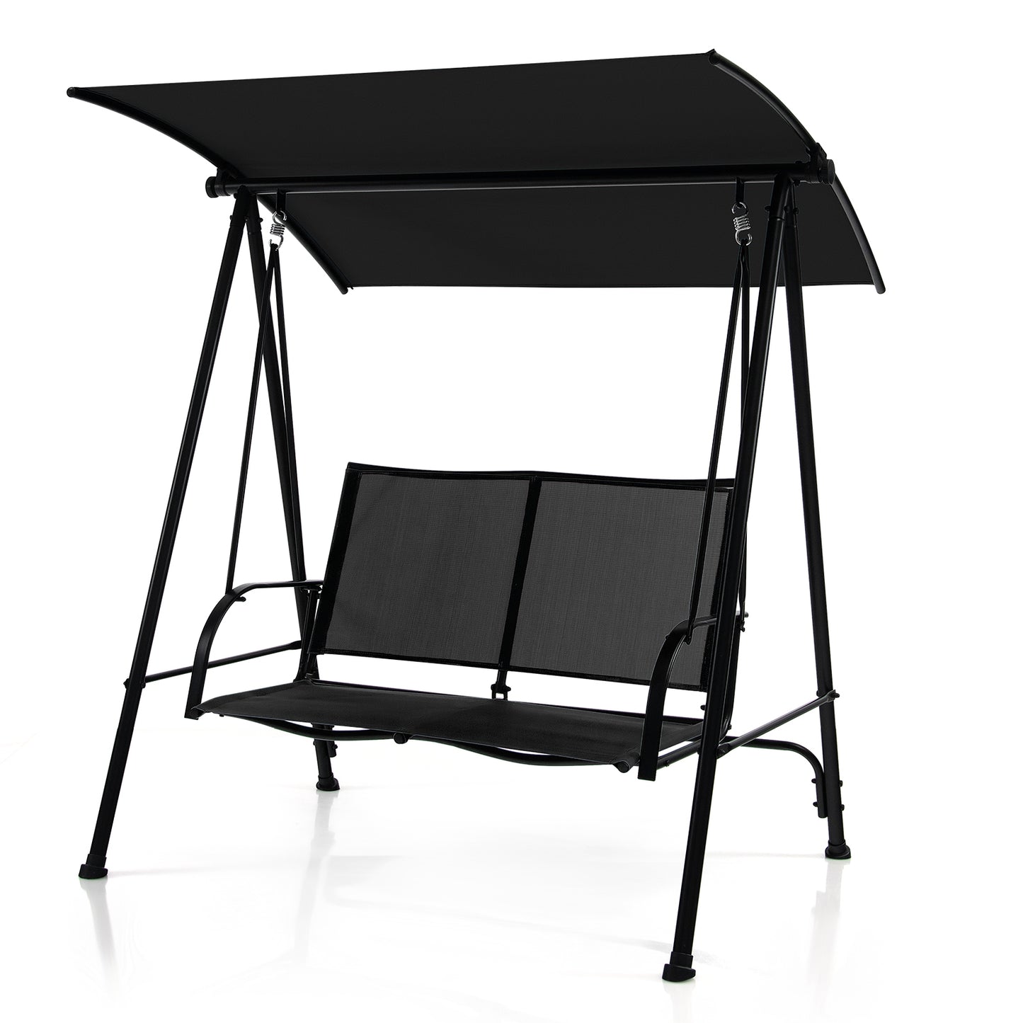 2-Seat Outdoor Canopy Swing with Comfortable Fabric Seat and Heavy-duty Metal Frame-Black Kids Crystal