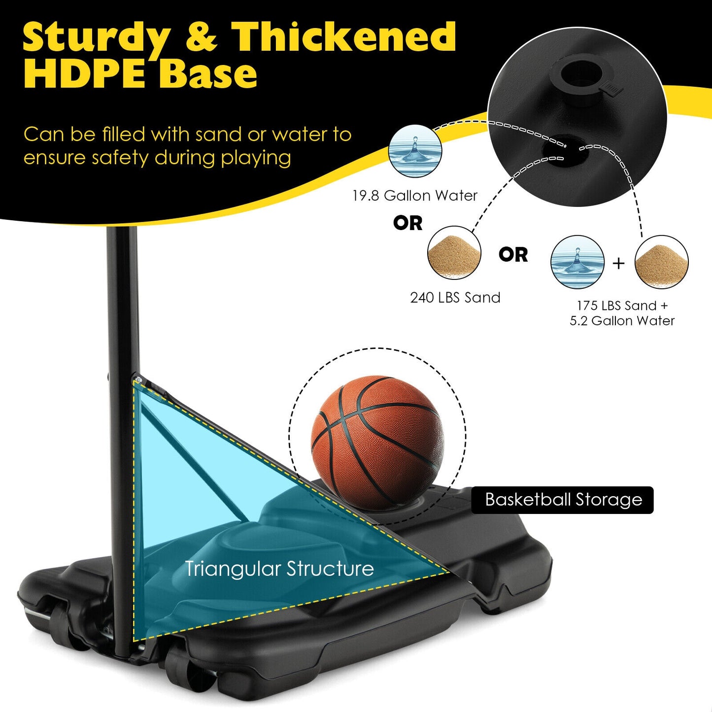 4.25-10 Feet Portable Adjustable Basketball Goal Hoop System Kids Crystal