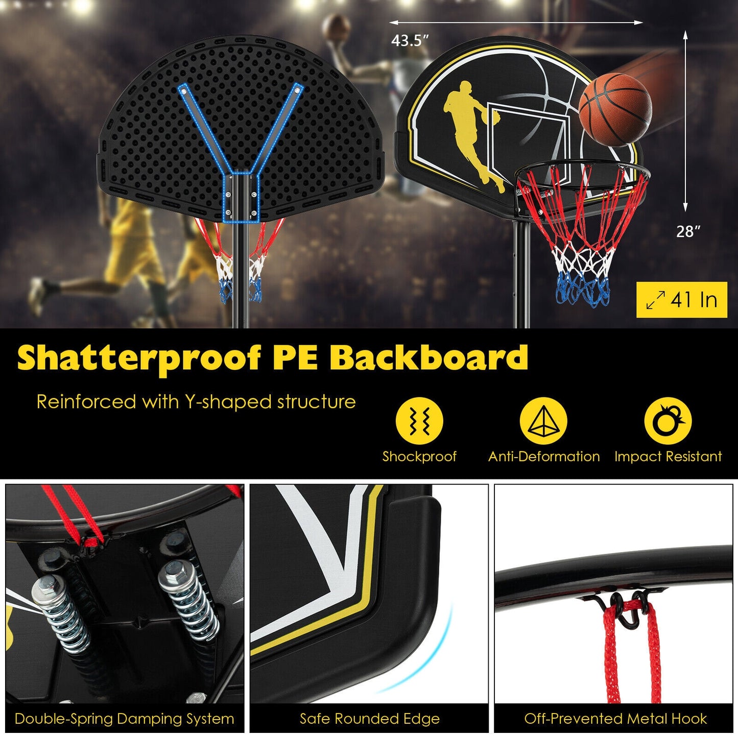 4.25-10 Feet Portable Adjustable Basketball Goal Hoop System Kids Crystal