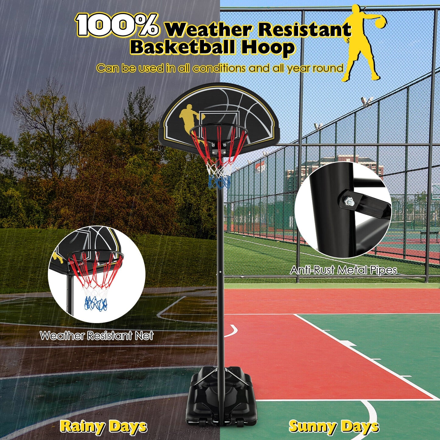 4.25-10 Feet Portable Adjustable Basketball Goal Hoop System Kids Crystal