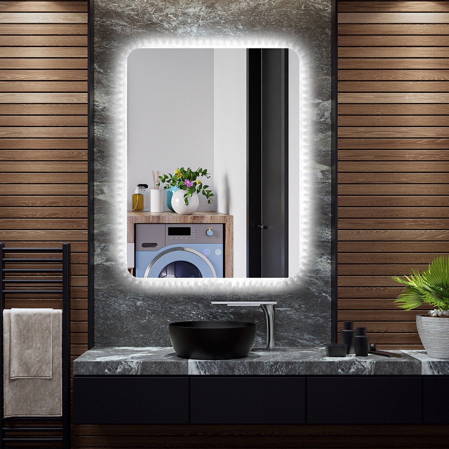 32 x 24 Inch Shatterproof Wall Mirror with 3-Color Lights and Anti-Fog Function Kids Crystal