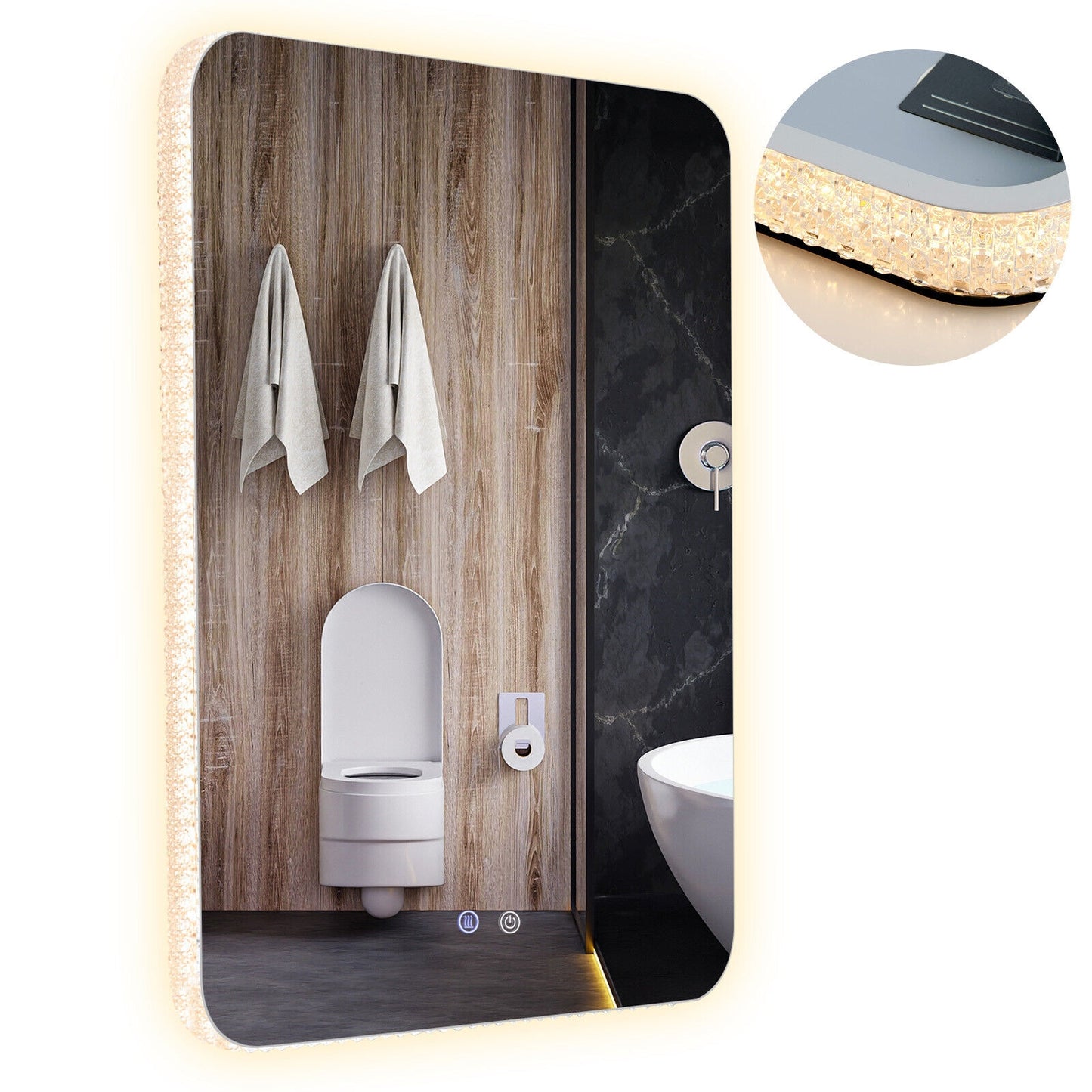 32 x 24 Inch Shatterproof Wall Mirror with 3-Color Lights and Anti-Fog Function Kids Crystal
