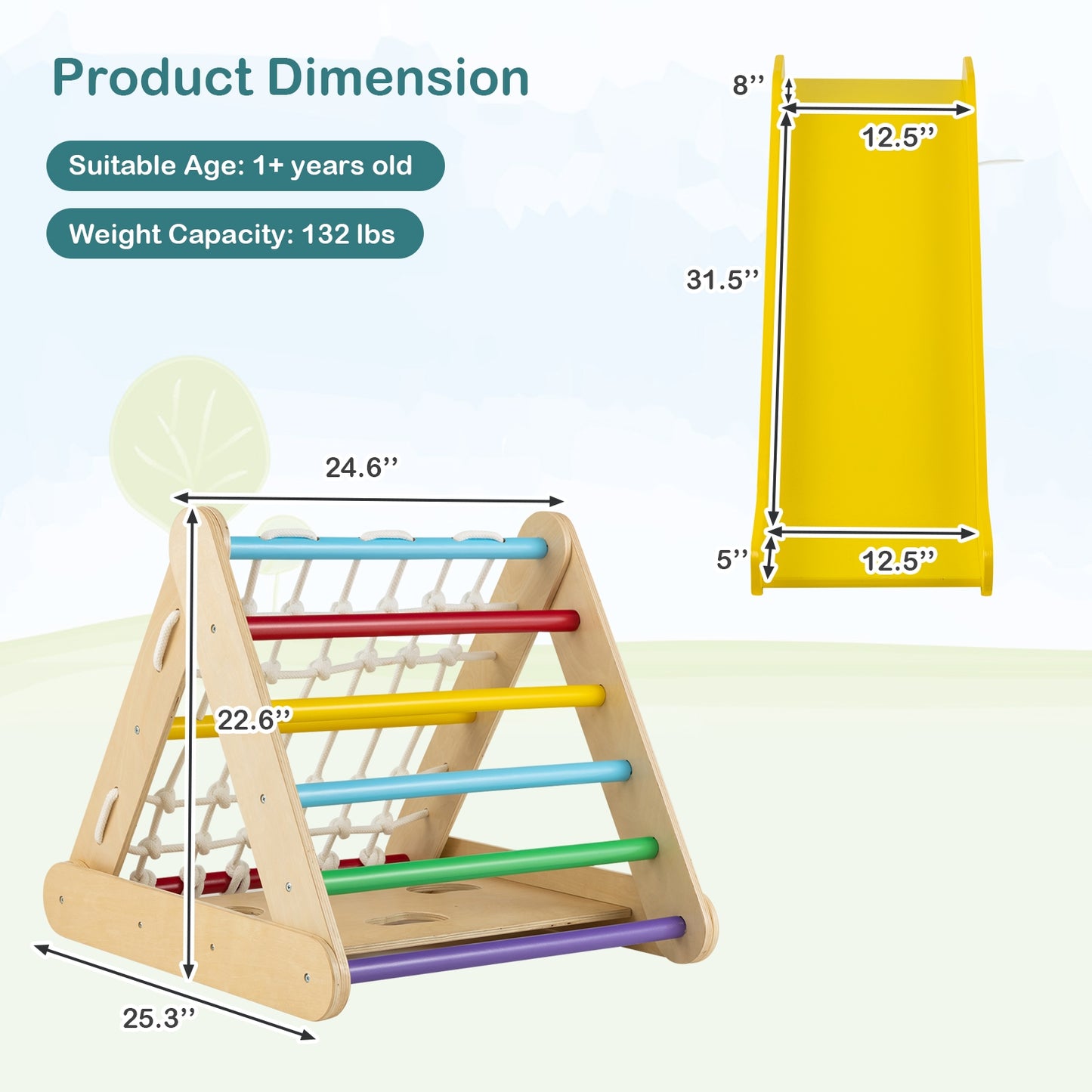 4 in 1 Triangle Climber Toy with Sliding Board and Climbing Net-Multicolor Kids Crystal