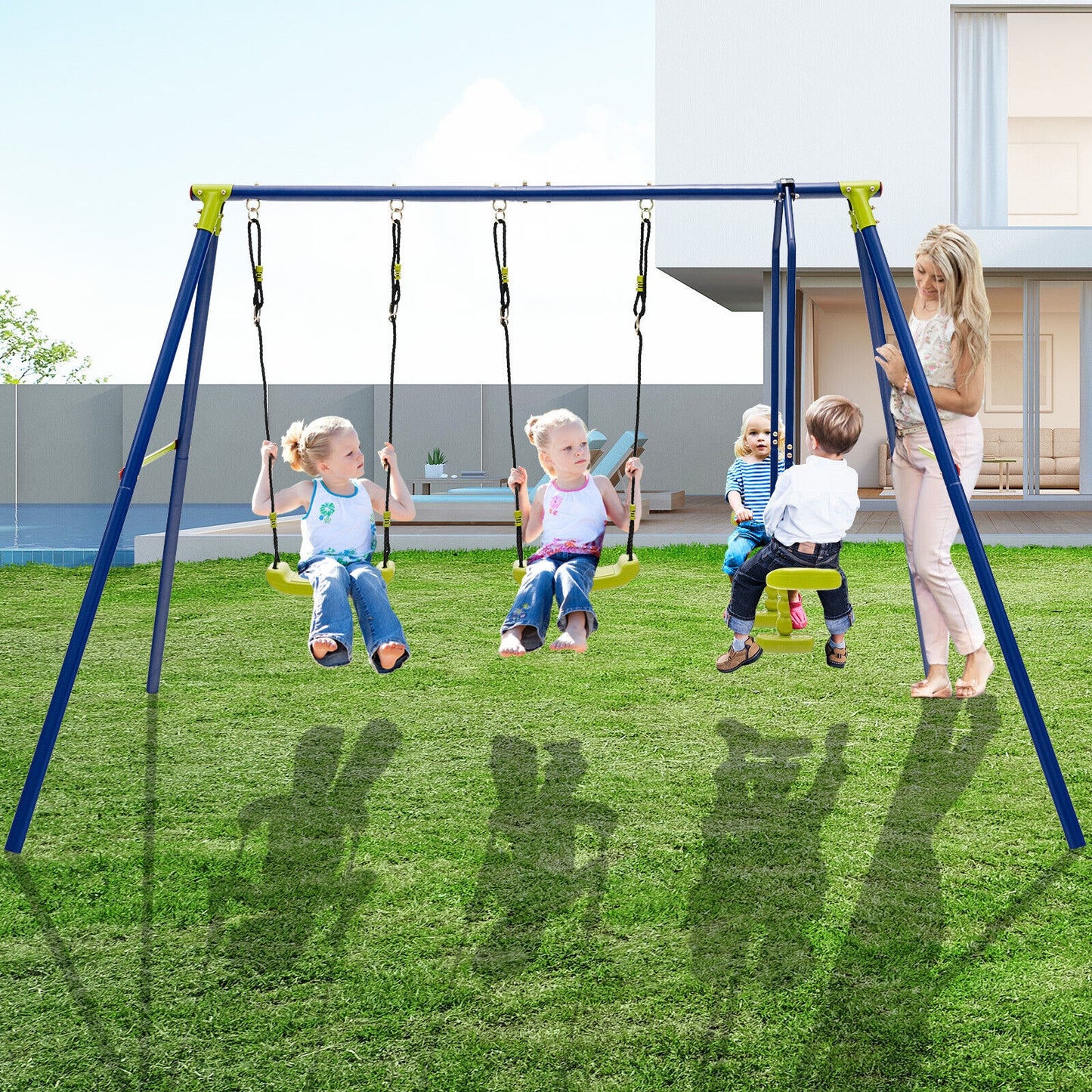 440 Pounds Kids Swing Set with Two Swings and One Glider Kids Crystal