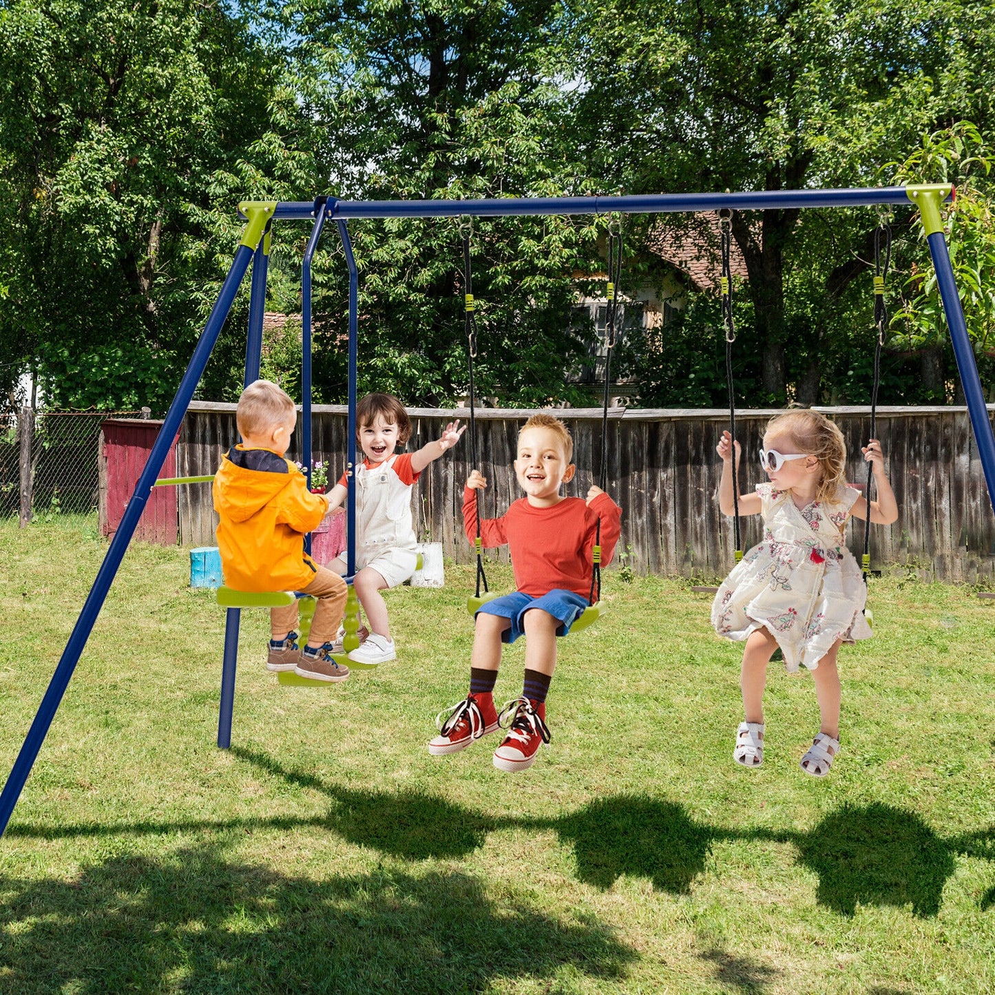 440 Pounds Kids Swing Set with Two Swings and One Glider Kids Crystal