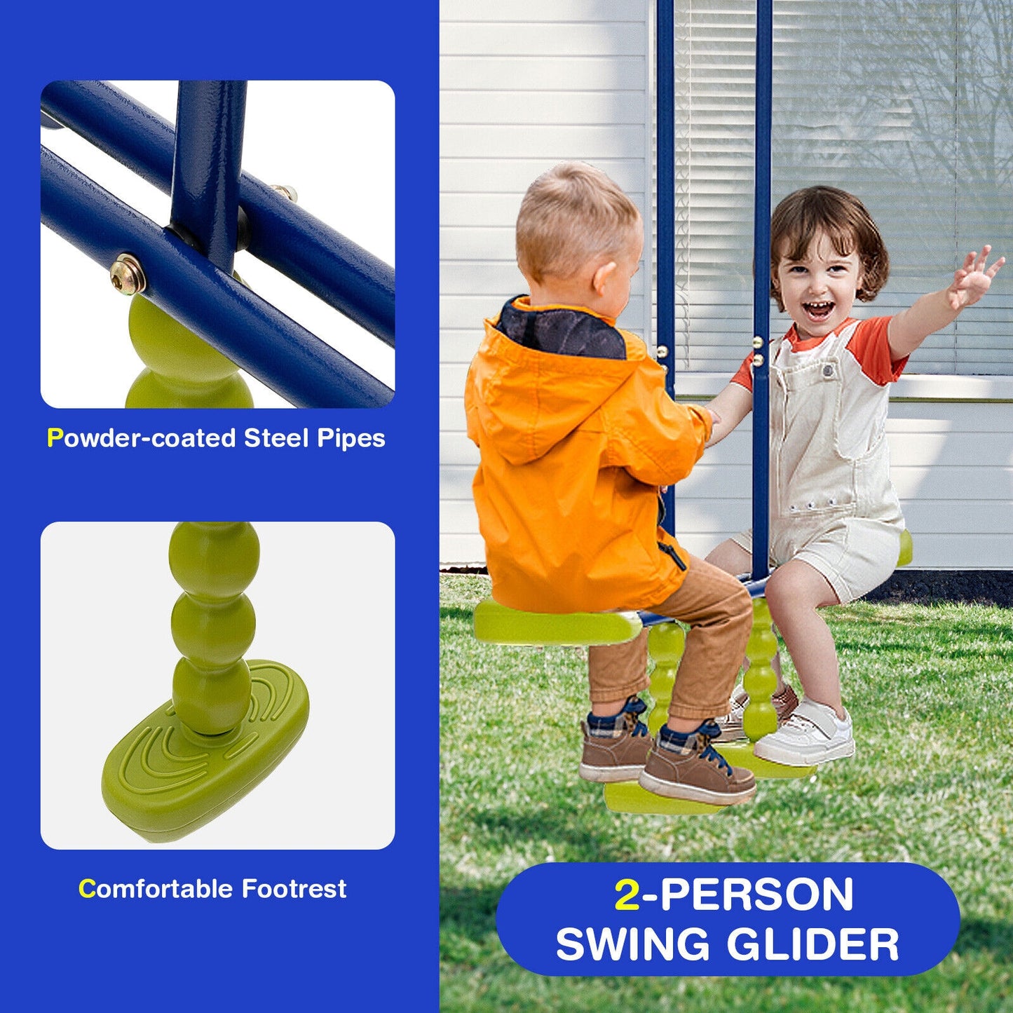 440 Pounds Kids Swing Set with Two Swings and One Glider Kids Crystal