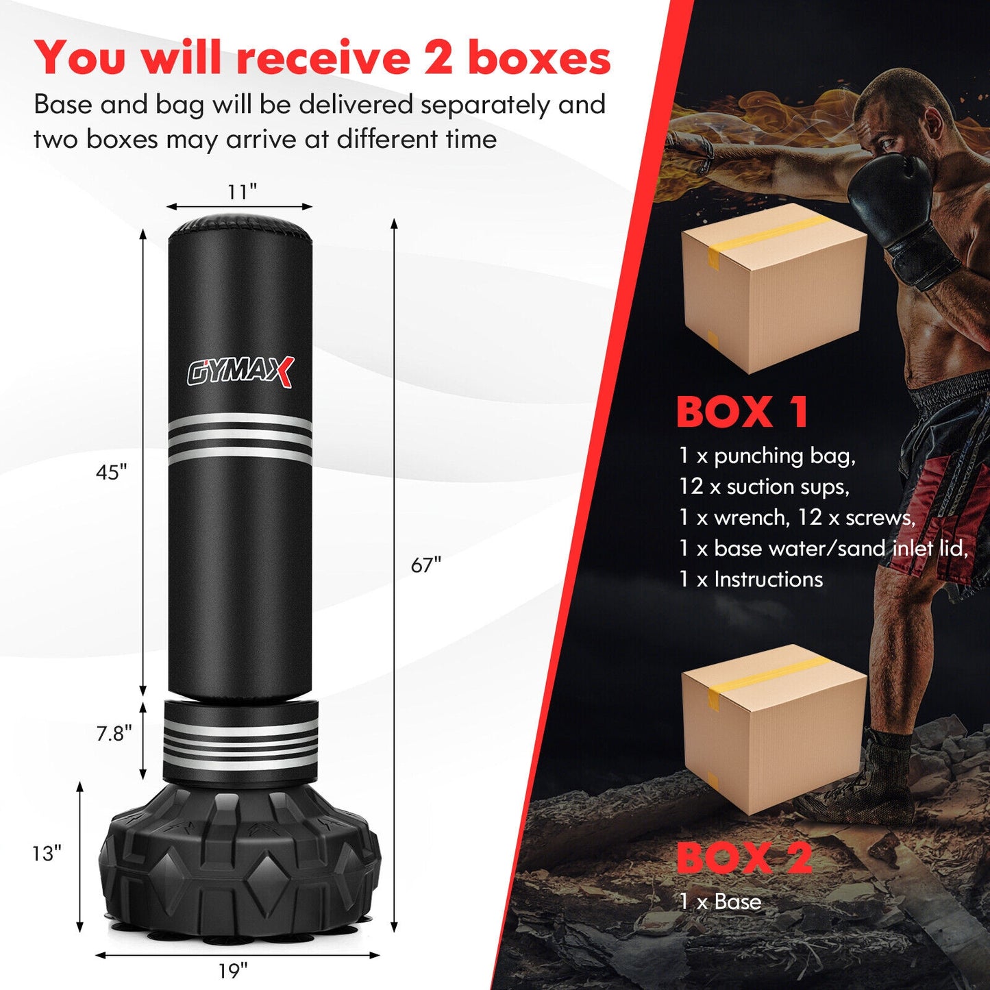 67 Inch Punching Bag with Fillable Suction Cup Base Kids Crystal