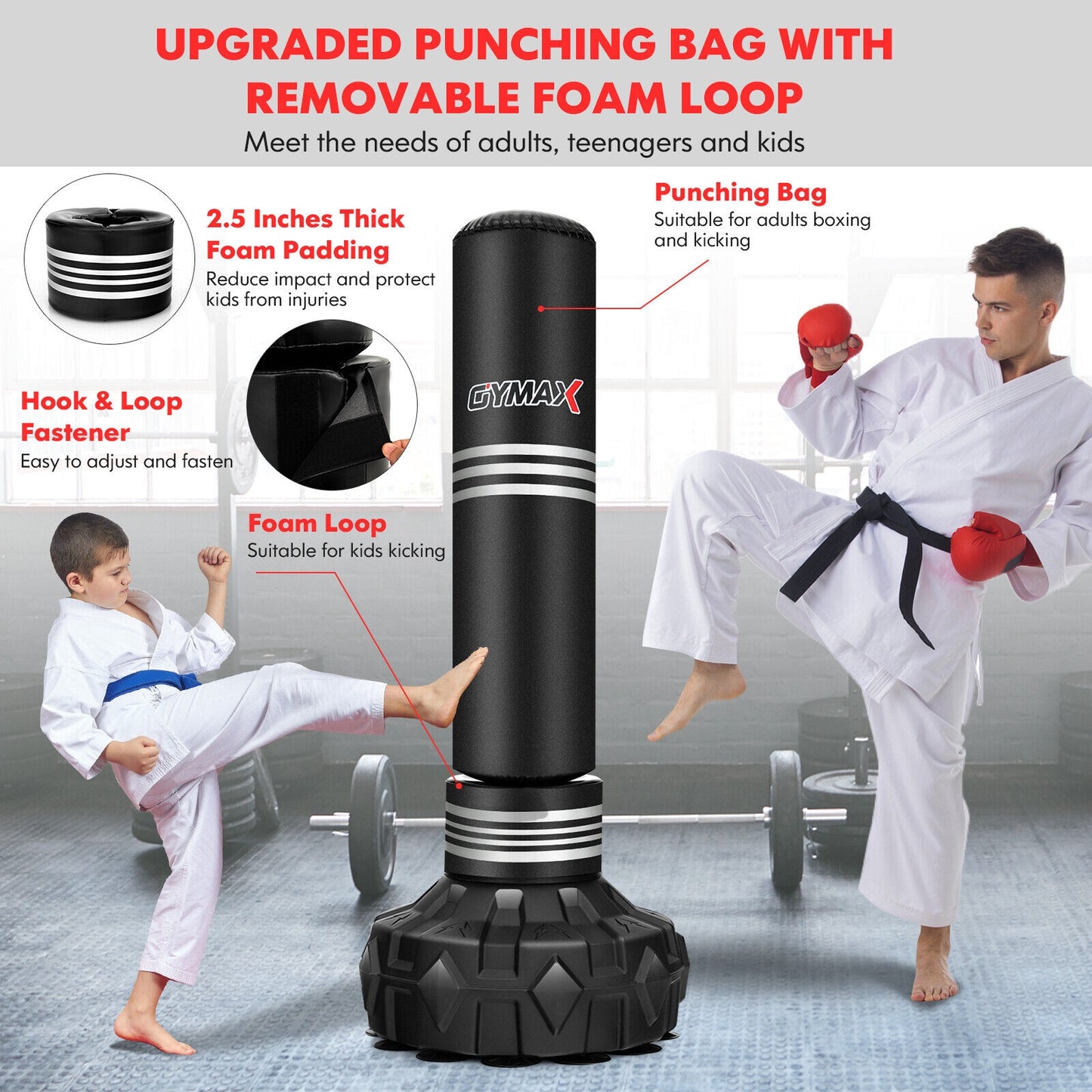 67 Inch Punching Bag with Fillable Suction Cup Base Kids Crystal