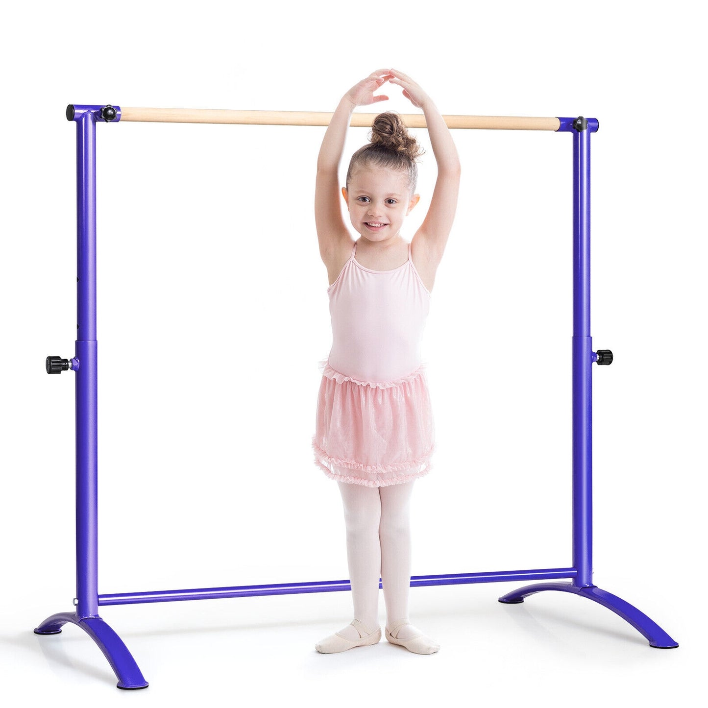 51 Inch Ballet Barre Bar with 4-Position Adjustable Height-Purple Kids Crystal