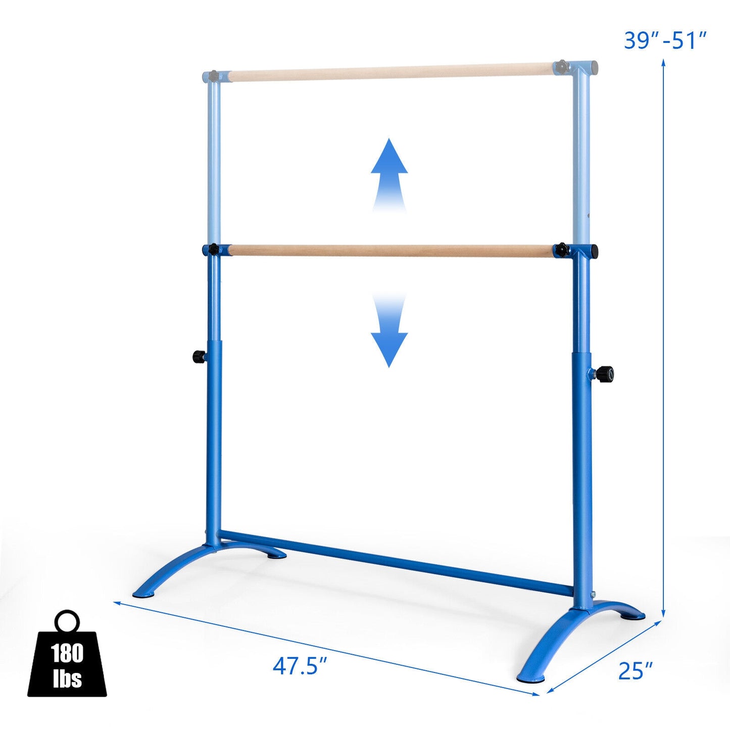 51 Inch Ballet Barre Bar with 4-Position Adjustable Height-Blue Kids Crystal