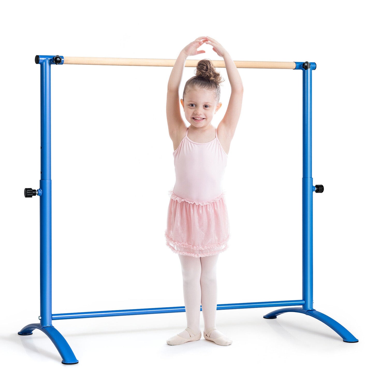 51 Inch Ballet Barre Bar with 4-Position Adjustable Height-Blue Kids Crystal