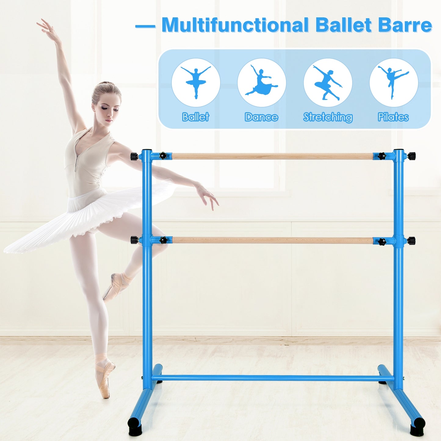 47 Inch Double Ballet Barre with Anti-Slip Footpads-Blue Kids Crystal