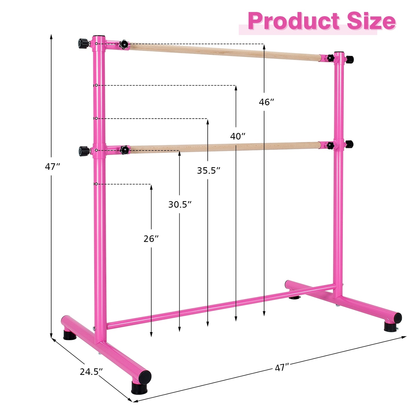 47 Inch Double Ballet Barre with Anti-Slip Footpads-Pink Kids Crystal
