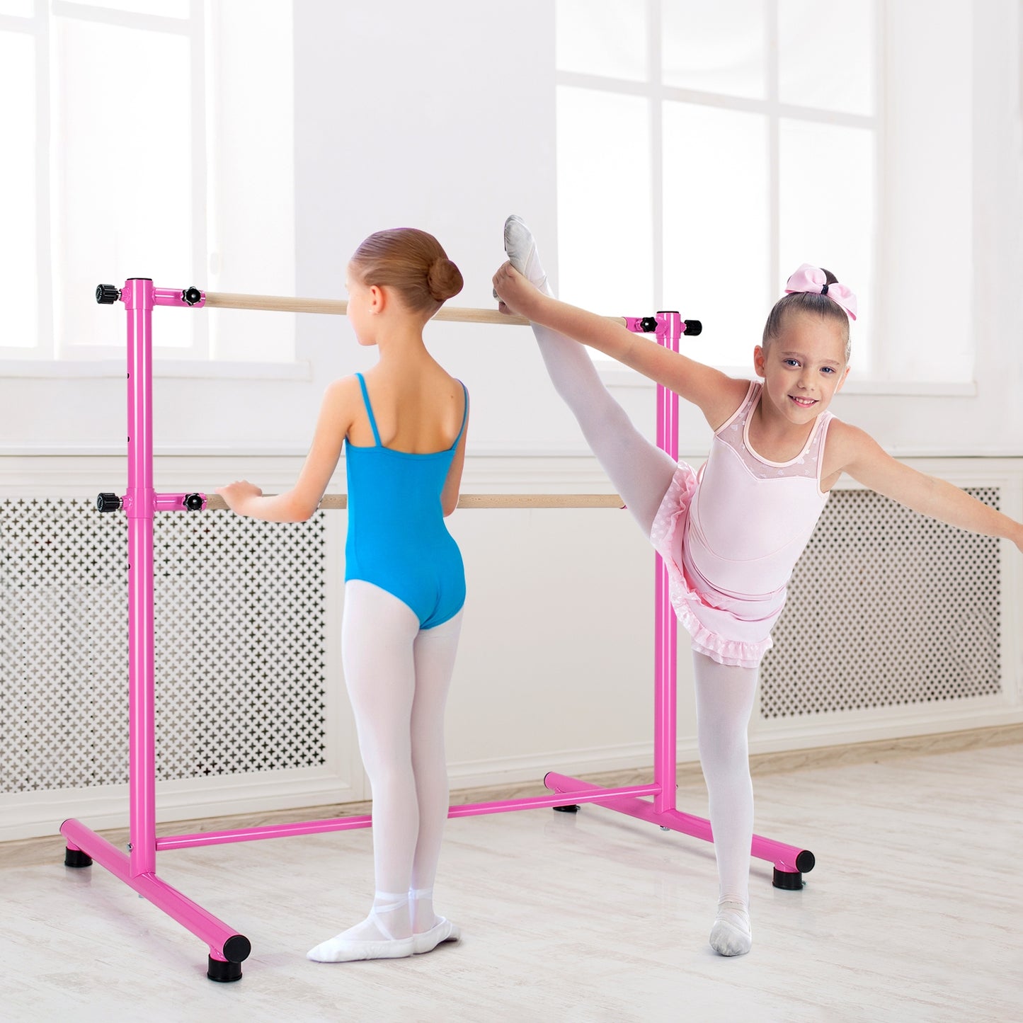 47 Inch Double Ballet Barre with Anti-Slip Footpads-Pink Kids Crystal