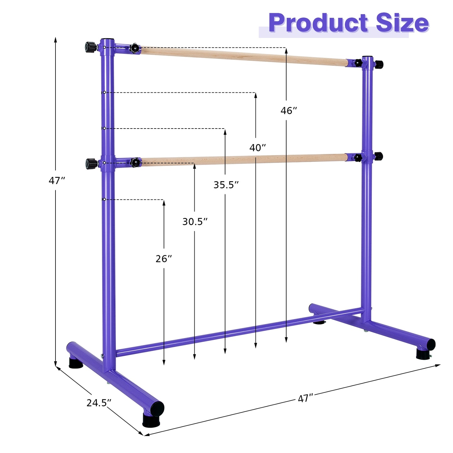 47 Inch Double Ballet Barre with Anti-Slip Footpads-Purple Kids Crystal