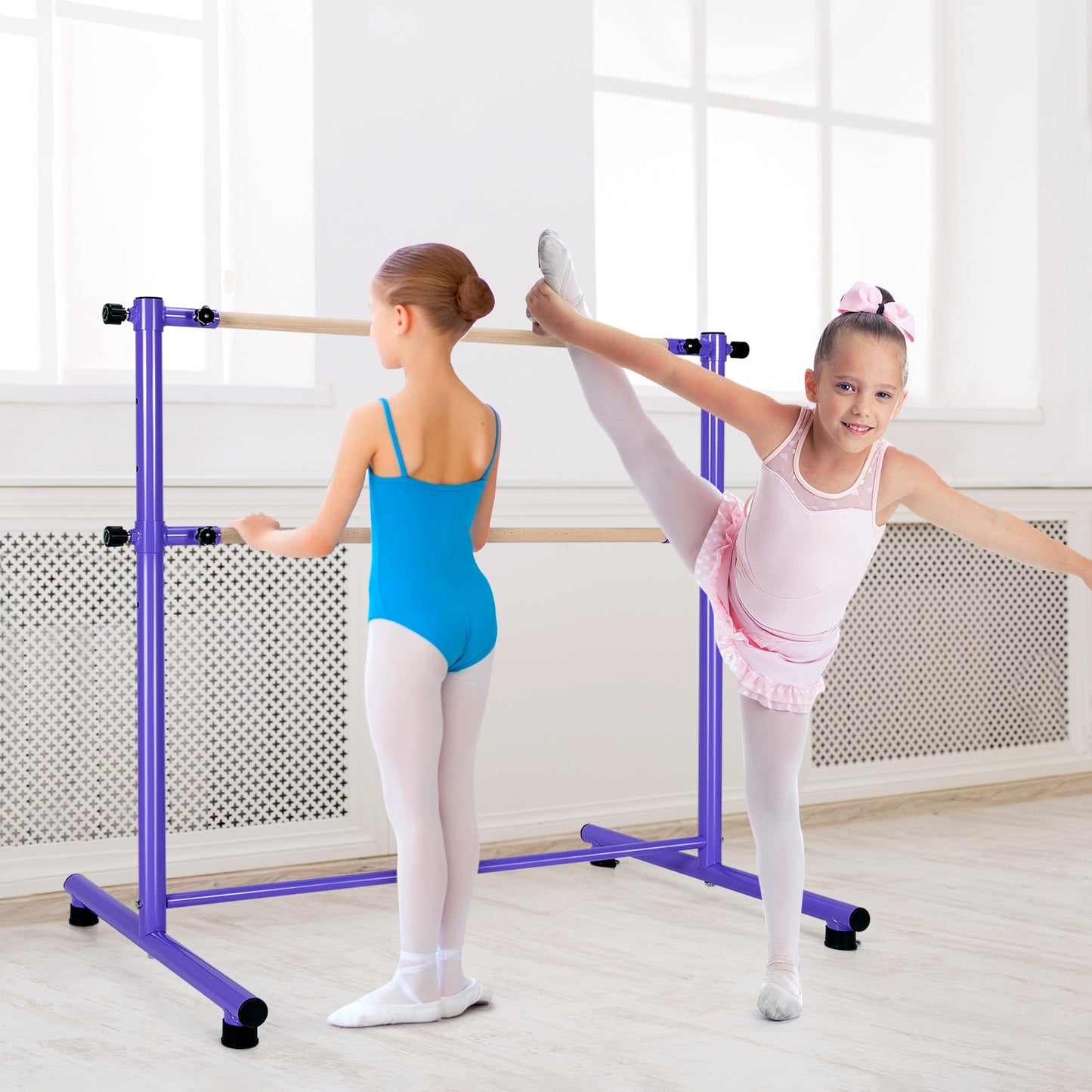 47 Inch Double Ballet Barre with Anti-Slip Footpads-Purple Kids Crystal