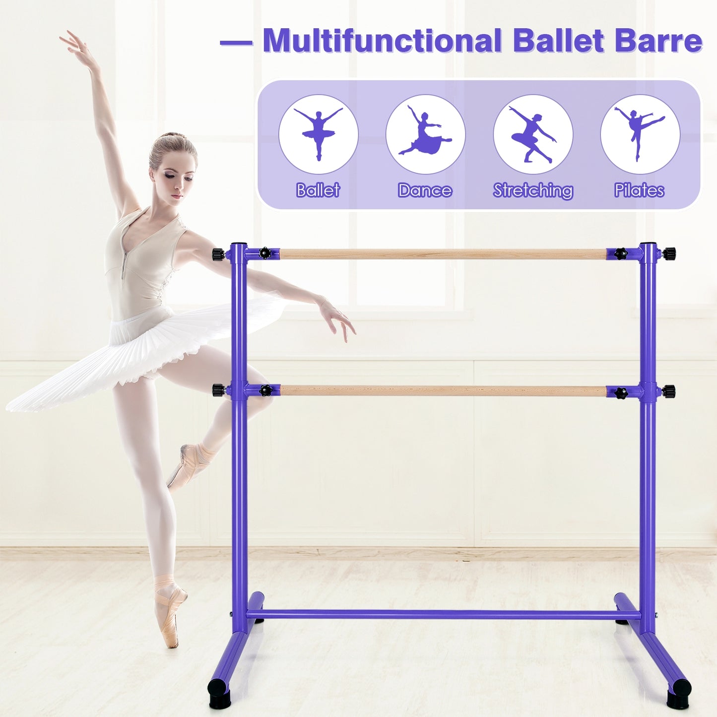 47 Inch Double Ballet Barre with Anti-Slip Footpads-Purple Kids Crystal