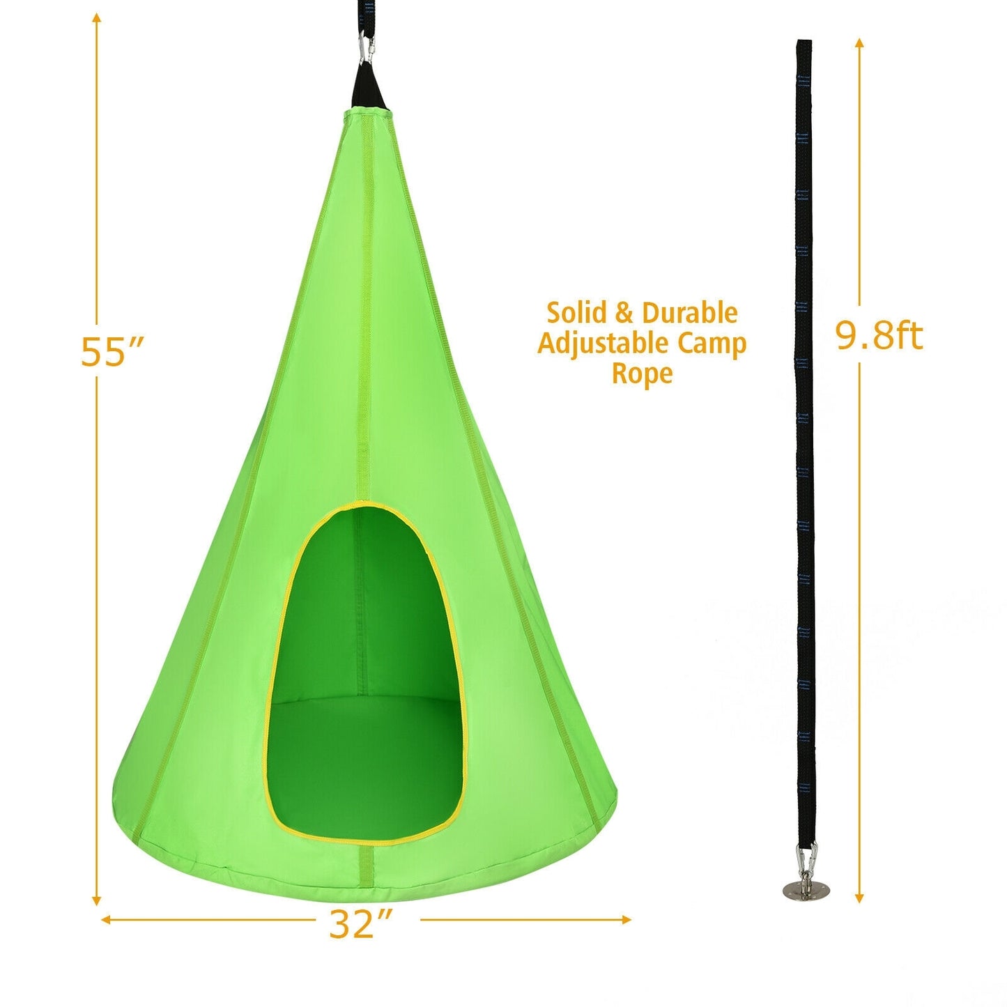 32 Inch Kids Nest Swing Chair Hanging Hammock Seat for Indoor Outdoor-Green Kids Crystal