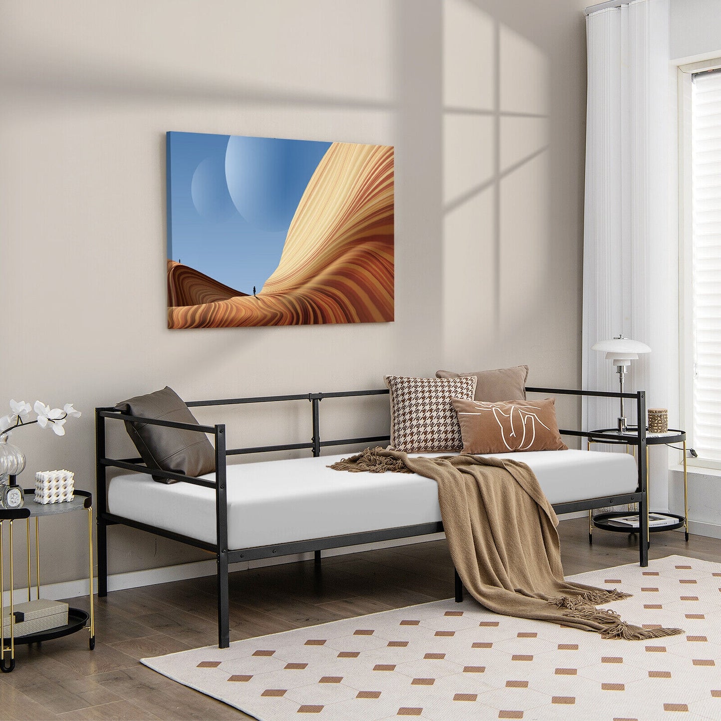 Twin Size Metal Daybed Frame for Living Room Bedroom Kids Crystal
