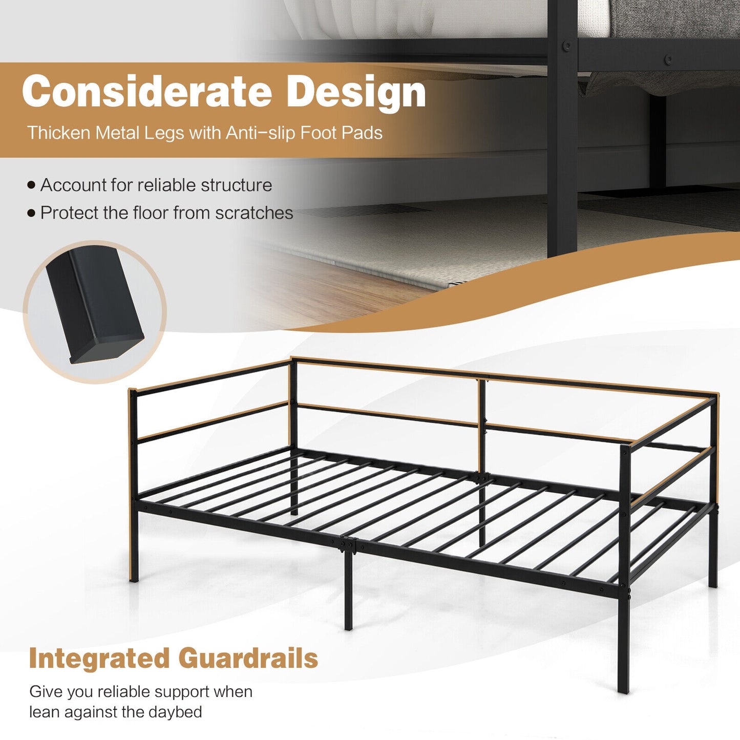 Twin Size Metal Daybed Frame for Living Room Bedroom Kids Crystal