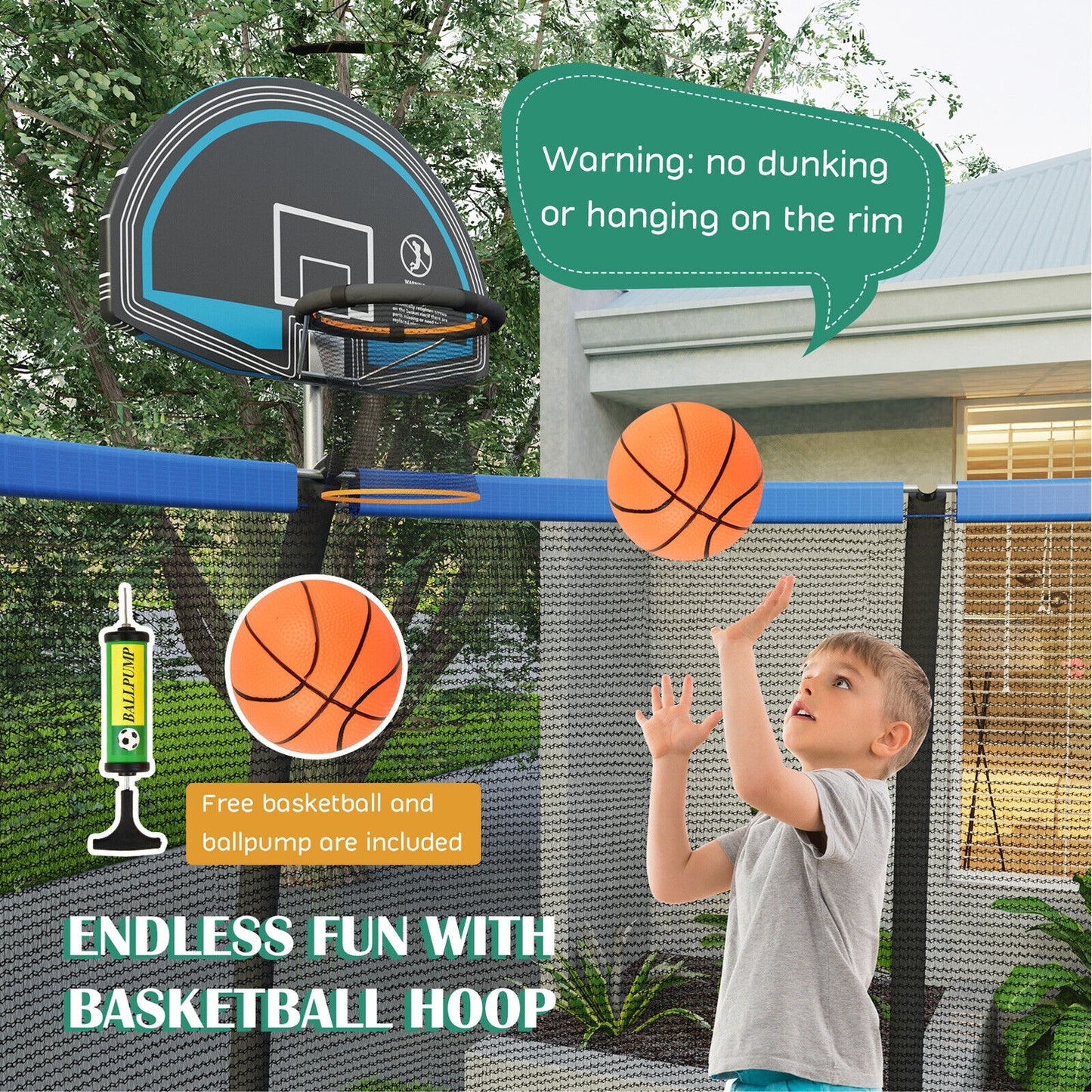 8/10 Feet Recreational Trampoline with Basketball Hoop-10 ft Kids Crystal