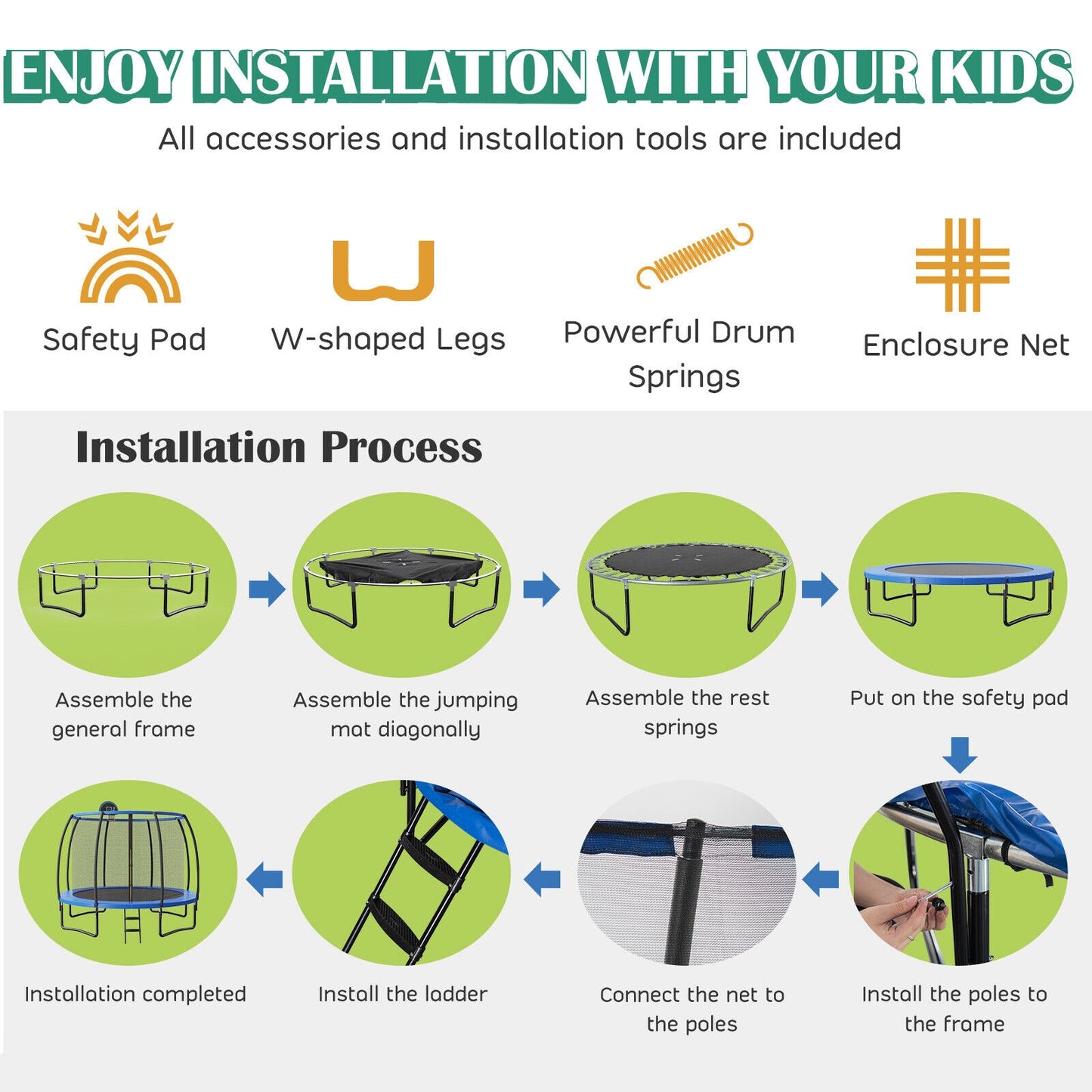 8/10 Feet Recreational Trampoline with Basketball Hoop-10 ft Kids Crystal