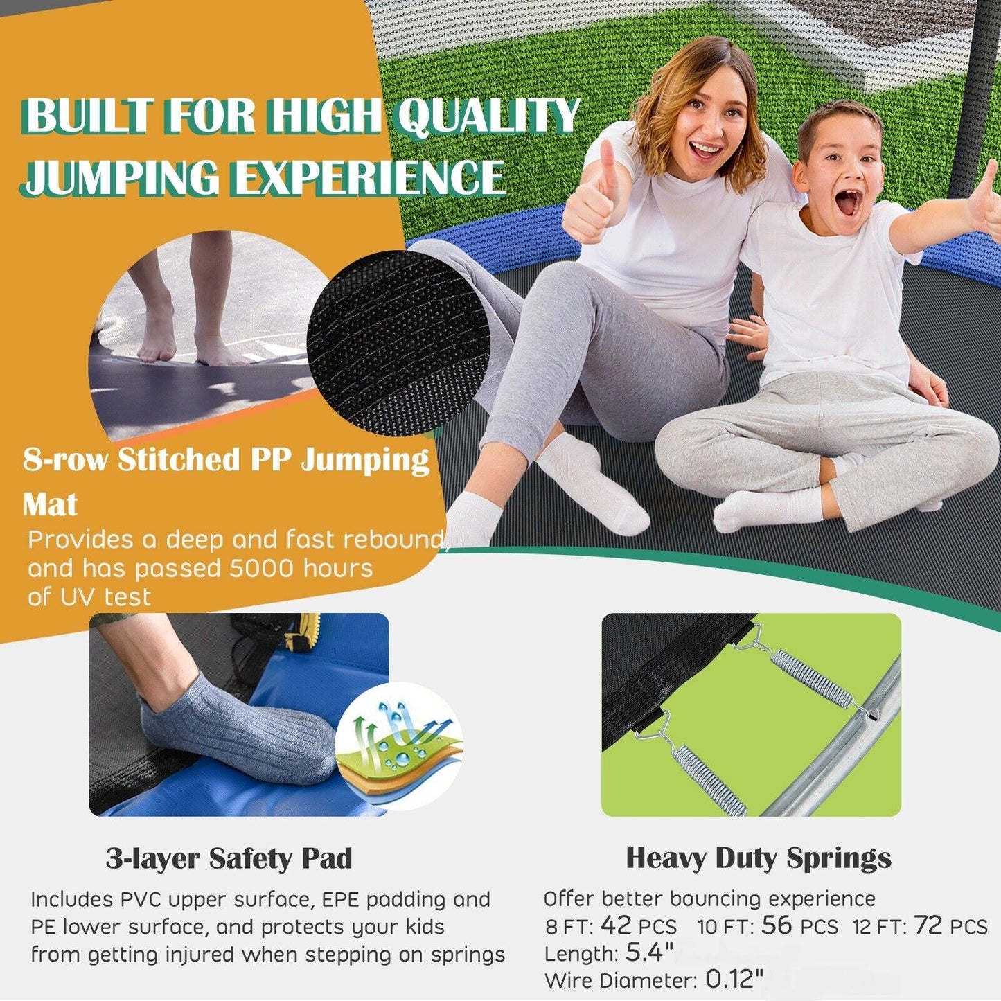 8/10 Feet Recreational Trampoline with Basketball Hoop-10 ft Kids Crystal