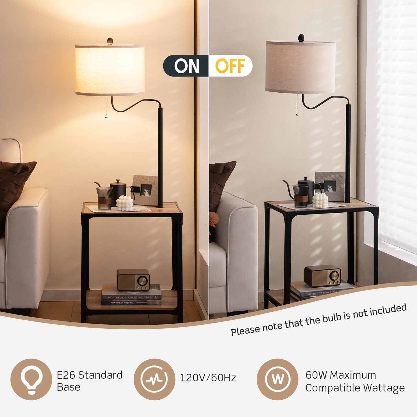 360° Rotatable Floor Lamp with End Table and USB Charging Ports Kids Crystal