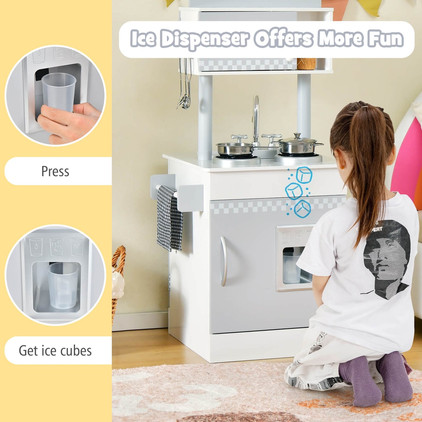 Chef Pretend Kitchen Playset with Cooking Oven and Sink for Toddlers Kids Crystal