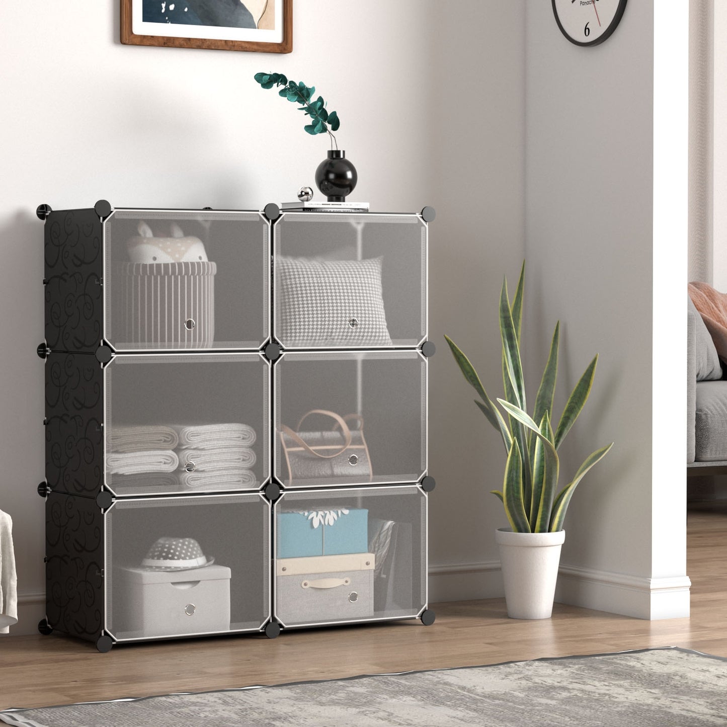 12-Cube 48 Pairs Portable Shoe Shelves with Hook-Black Kids Crystal