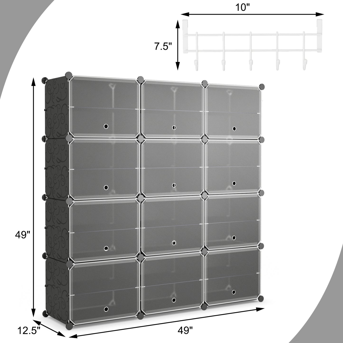 12-Cube 48 Pairs Portable Shoe Shelves with Hook-Black Kids Crystal