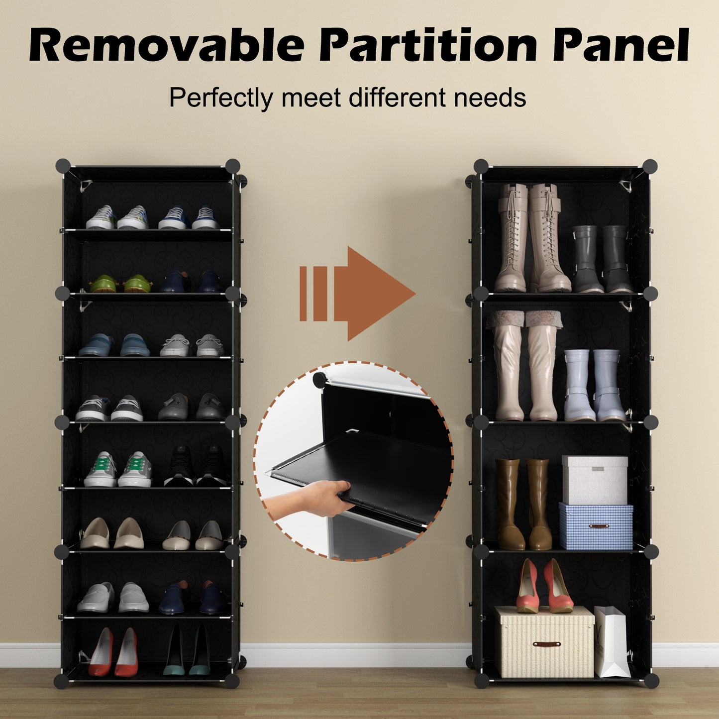 12-Cube 48 Pairs Portable Shoe Shelves with Hook-Black Kids Crystal