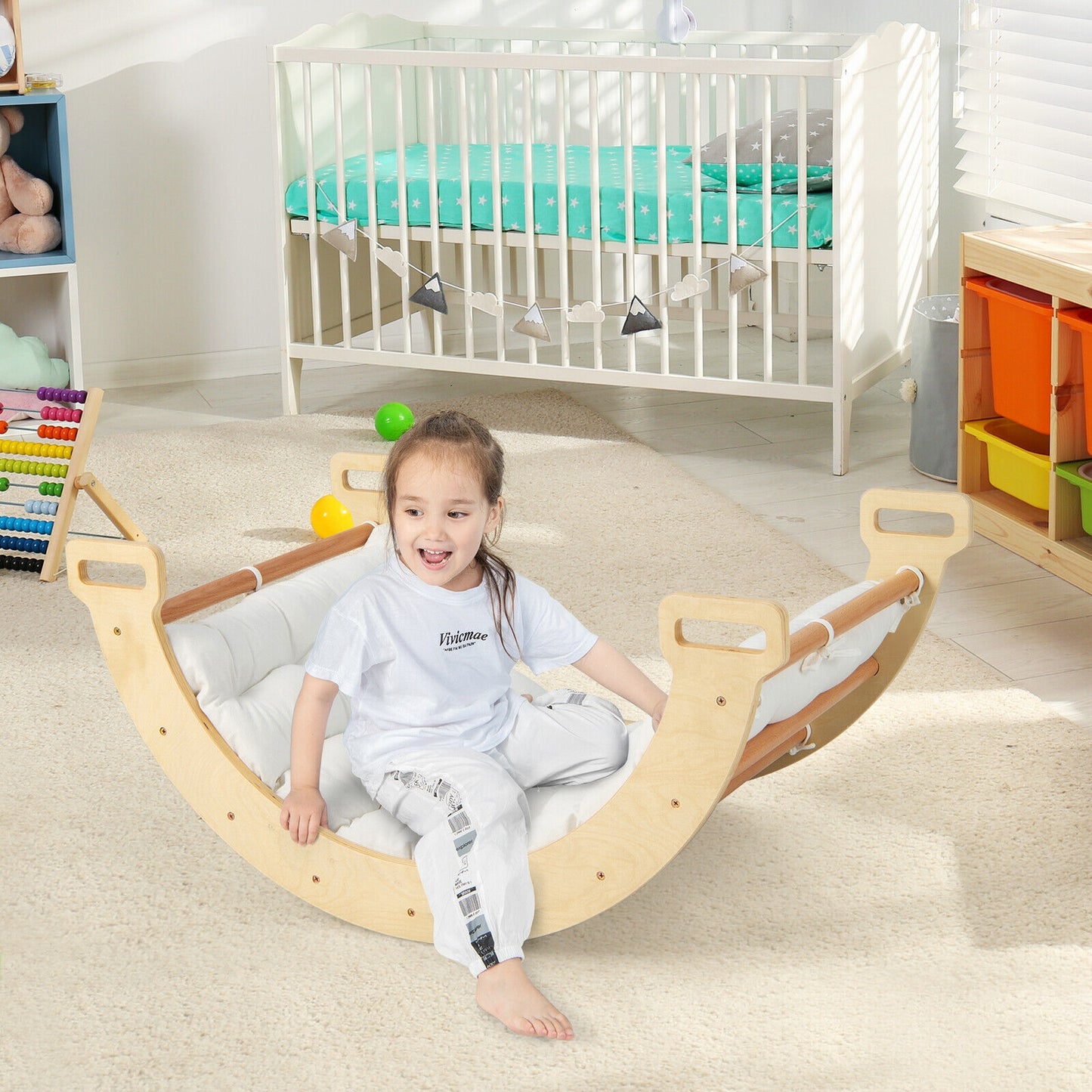 2-in-1 Arch Rocker with Soft Cushion for Toddlers-Natural Kids Crystal