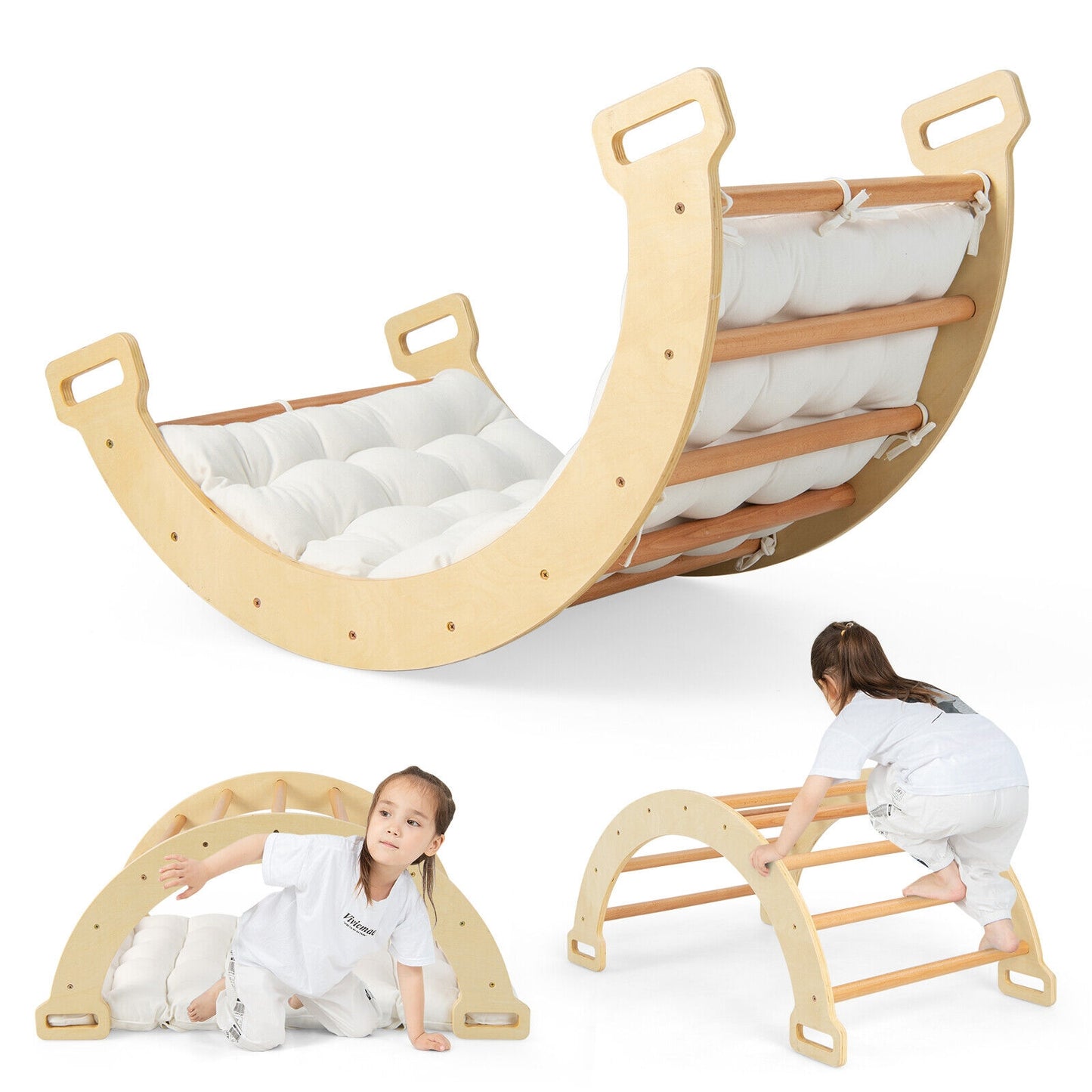 2-in-1 Arch Rocker with Soft Cushion for Toddlers-Natural Kids Crystal