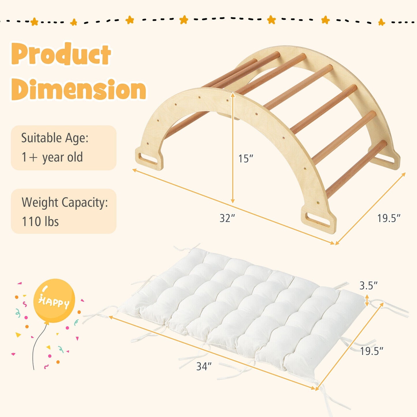 2-in-1 Arch Rocker with Soft Cushion for Toddlers-Natural Kids Crystal