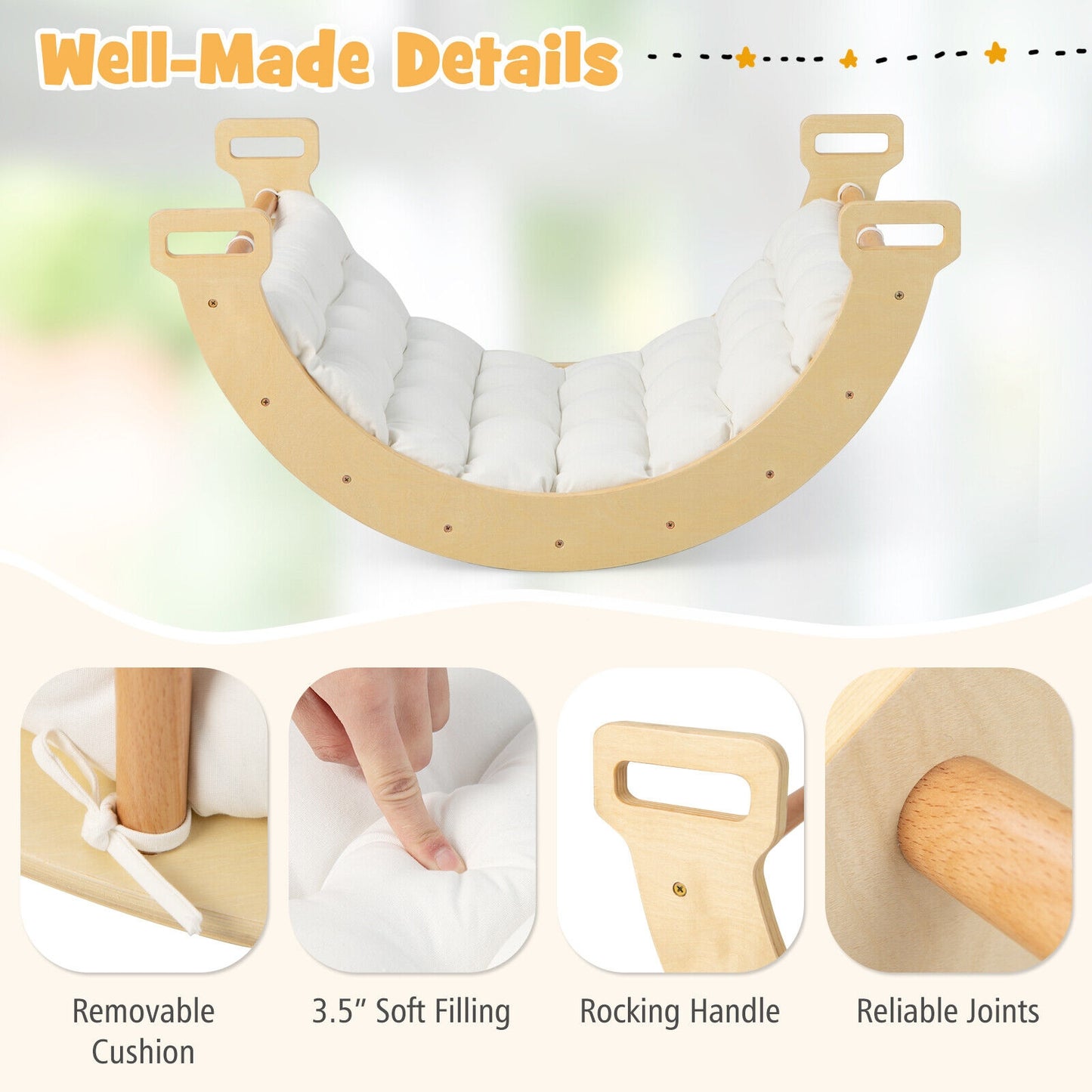 2-in-1 Arch Rocker with Soft Cushion for Toddlers-Natural Kids Crystal