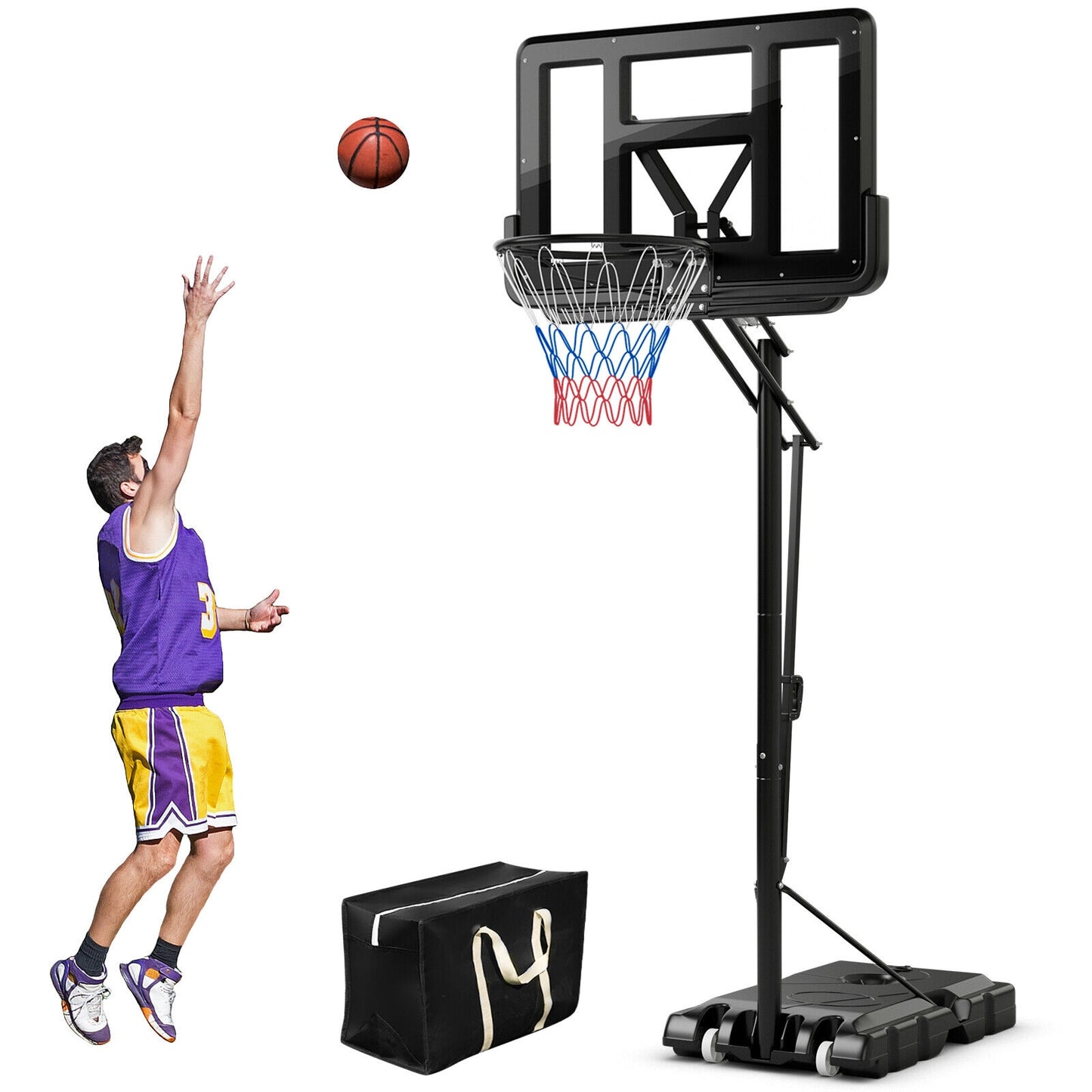 Portable Basketball Hoop with 4.6 to 10 Feet 10-Level Height Adjustable Kids Crystal