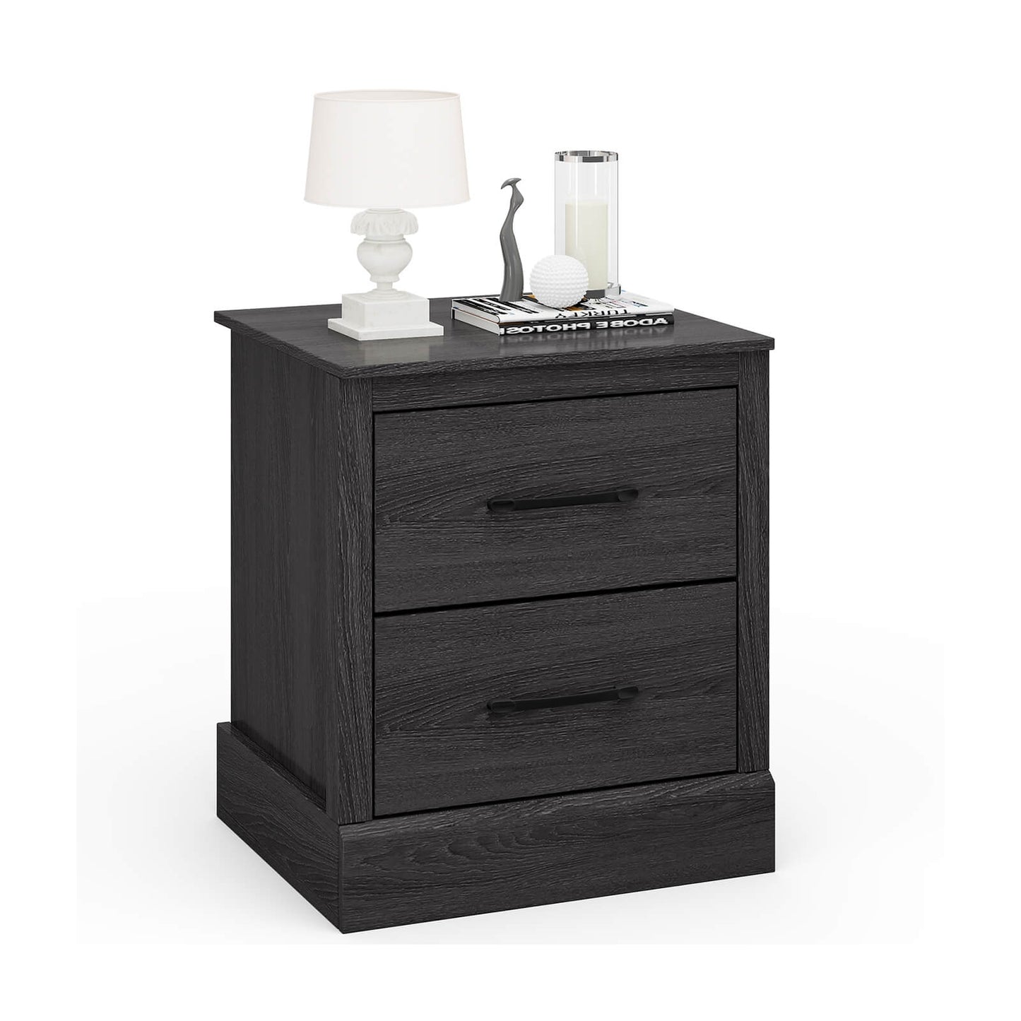 Wood Compact Floor Nightstand with Storage Drawers-Dark Gray Kids Crystal