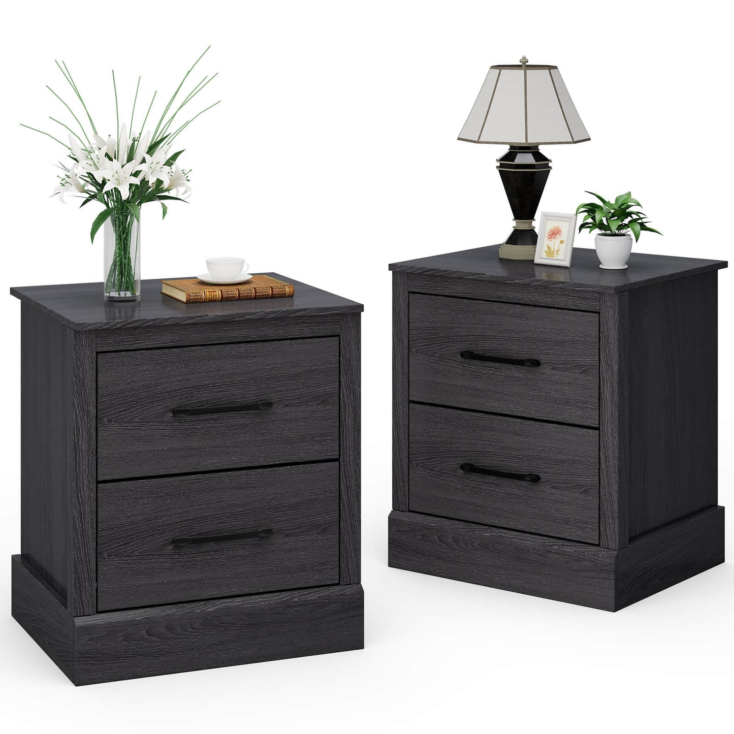 Wood Compact Floor Nightstand with Storage Drawers-Dark Gray Kids Crystal