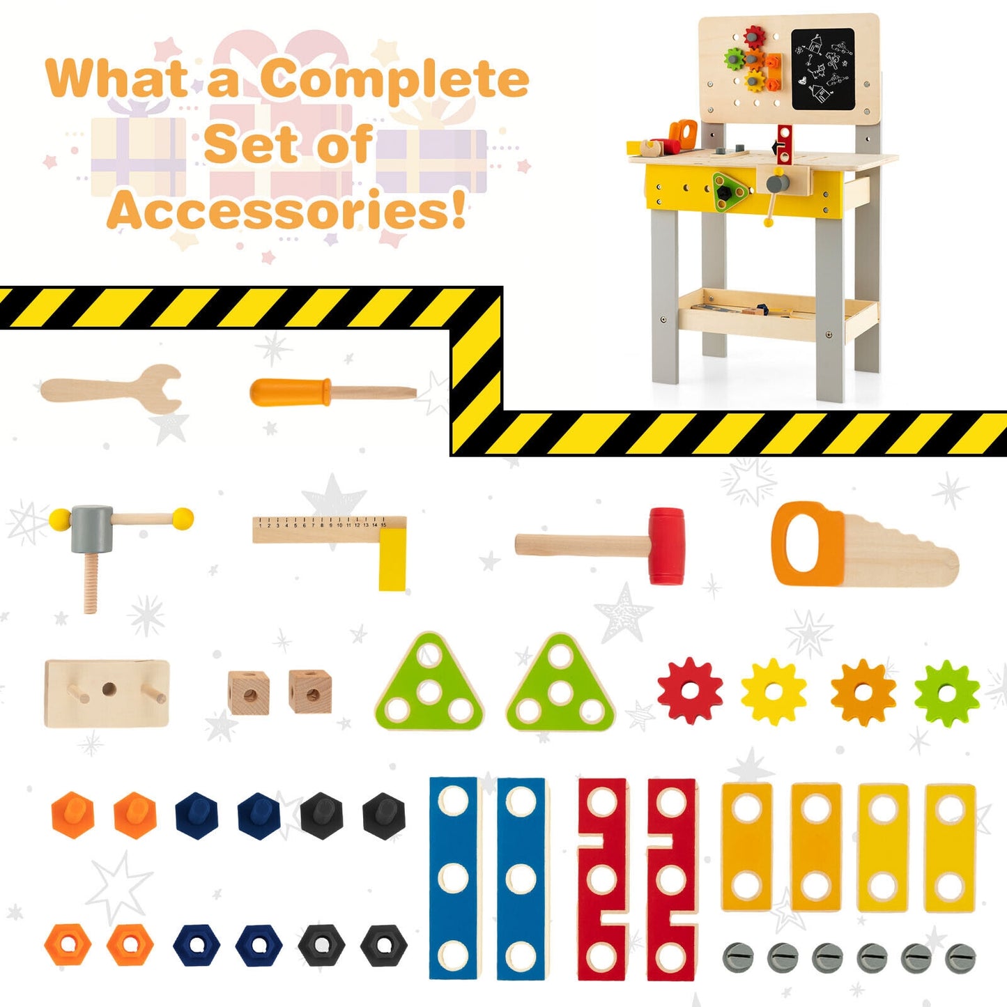 Wooden Pretend Play Workbench Set with Blackboard for Toddlers Ages 3+ Kids Crystal