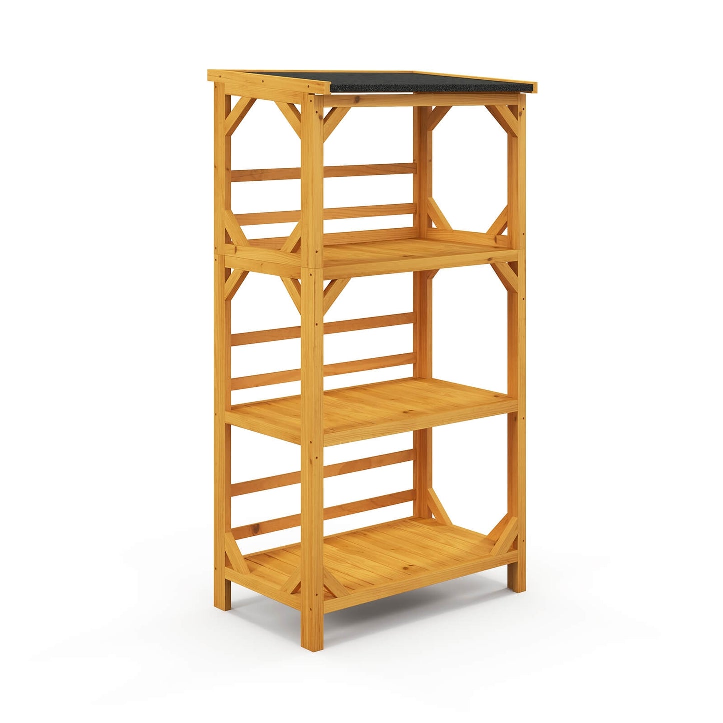 3-Tier Wooden Plant Stand with Weatherproof Asphalt Roof for Patio-Natural Kids Crystal