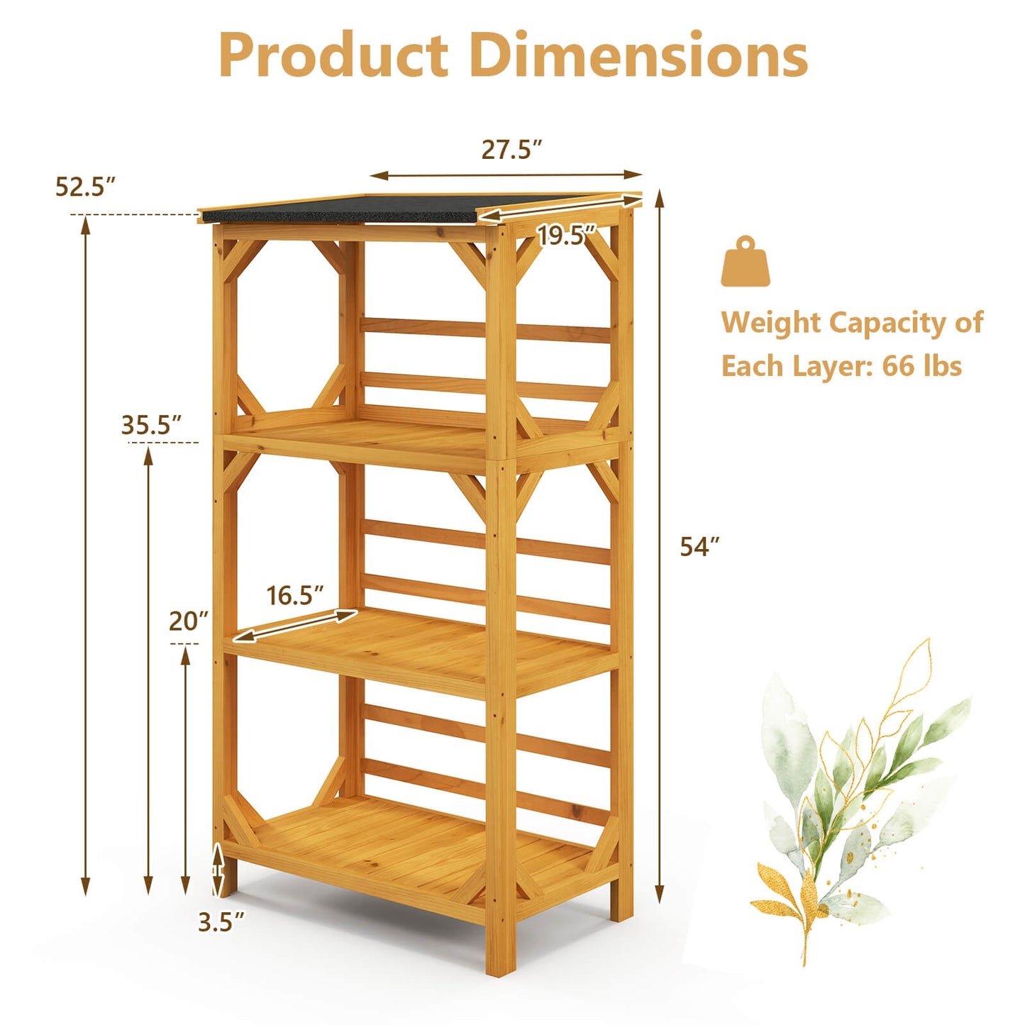 3-Tier Wooden Plant Stand with Weatherproof Asphalt Roof for Patio-Natural Kids Crystal