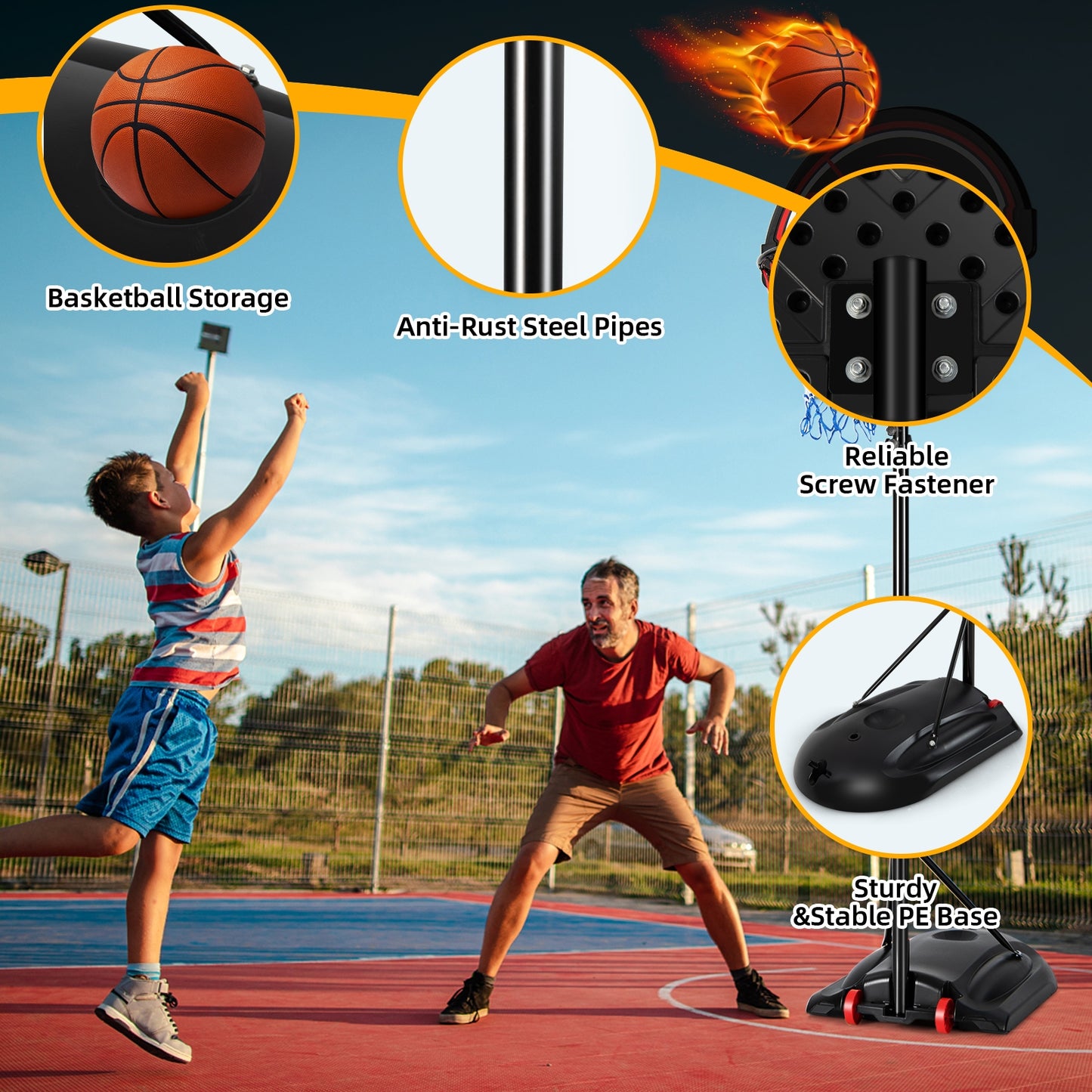 Portable Basketball Hoop Stand with Wheels and 2 Nets Kids Crystal