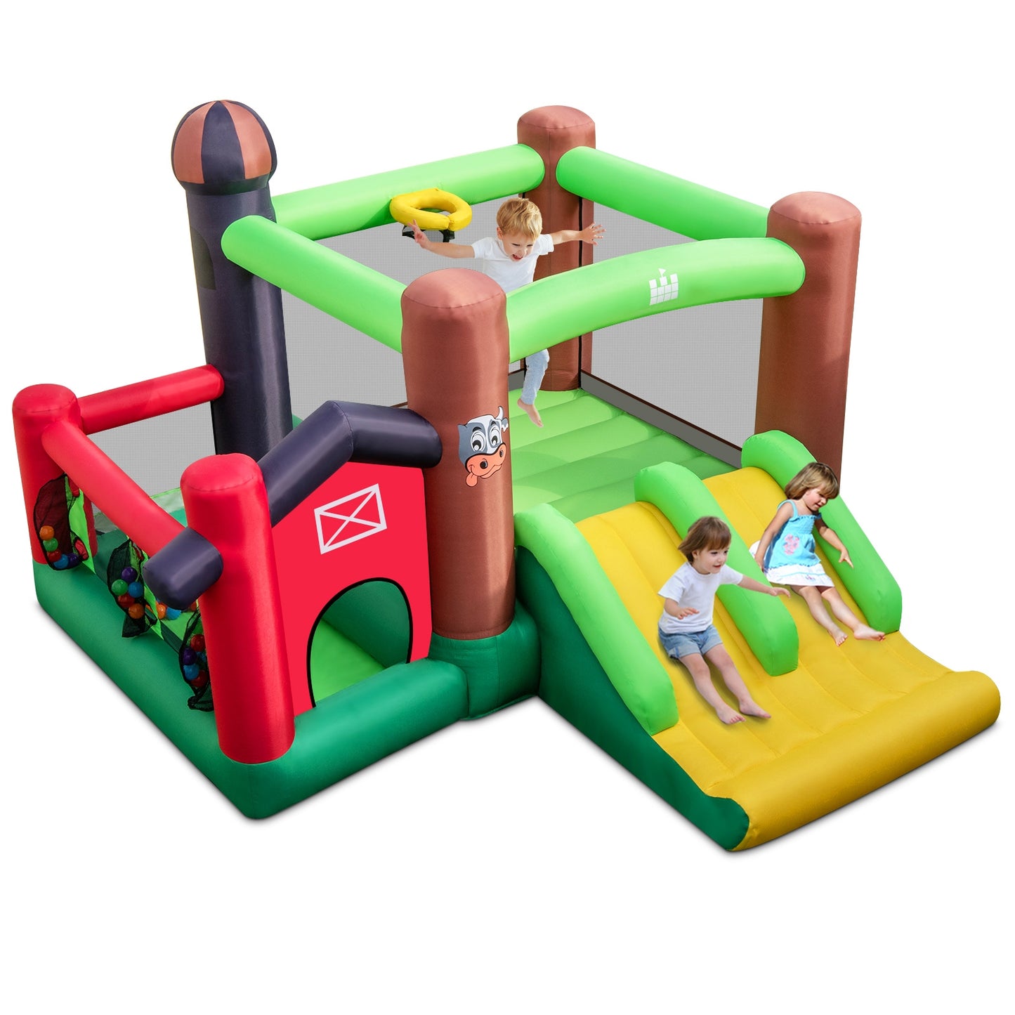 6-in-1 Inflatable Bounce House with Double Slides without 735W Blower Kids Crystal
