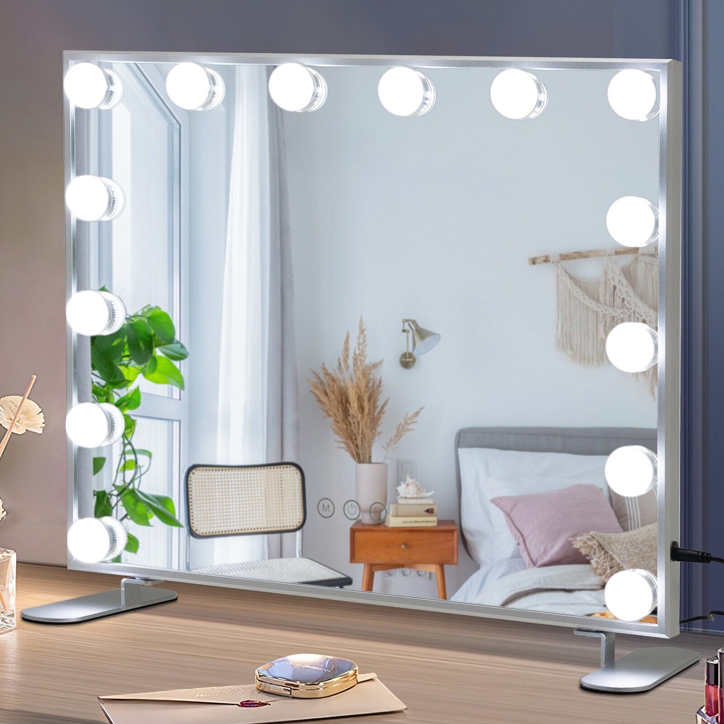 2-in-1 Vanity Mirror with 14 Dimmable LED Bulbs Kids Crystal