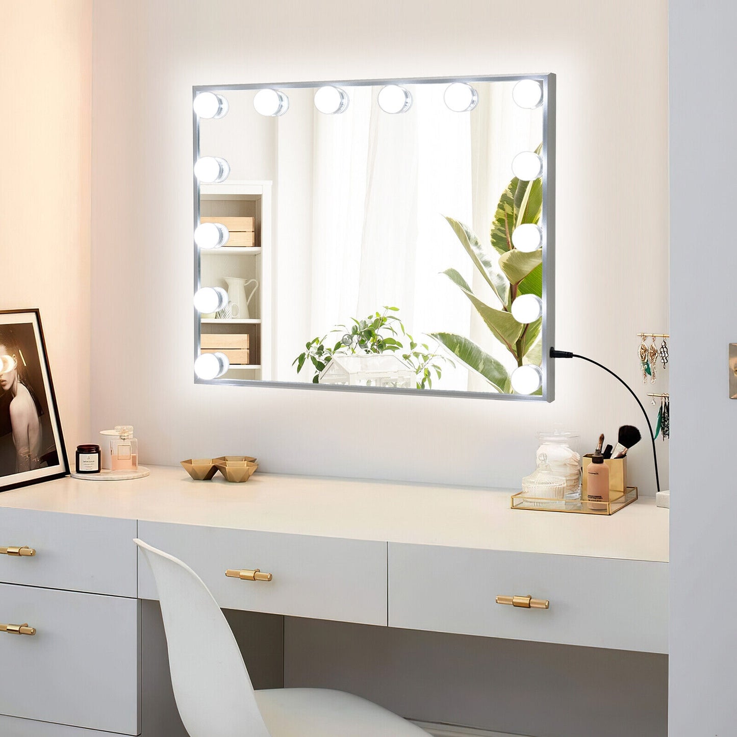 2-in-1 Vanity Mirror with 14 Dimmable LED Bulbs Kids Crystal