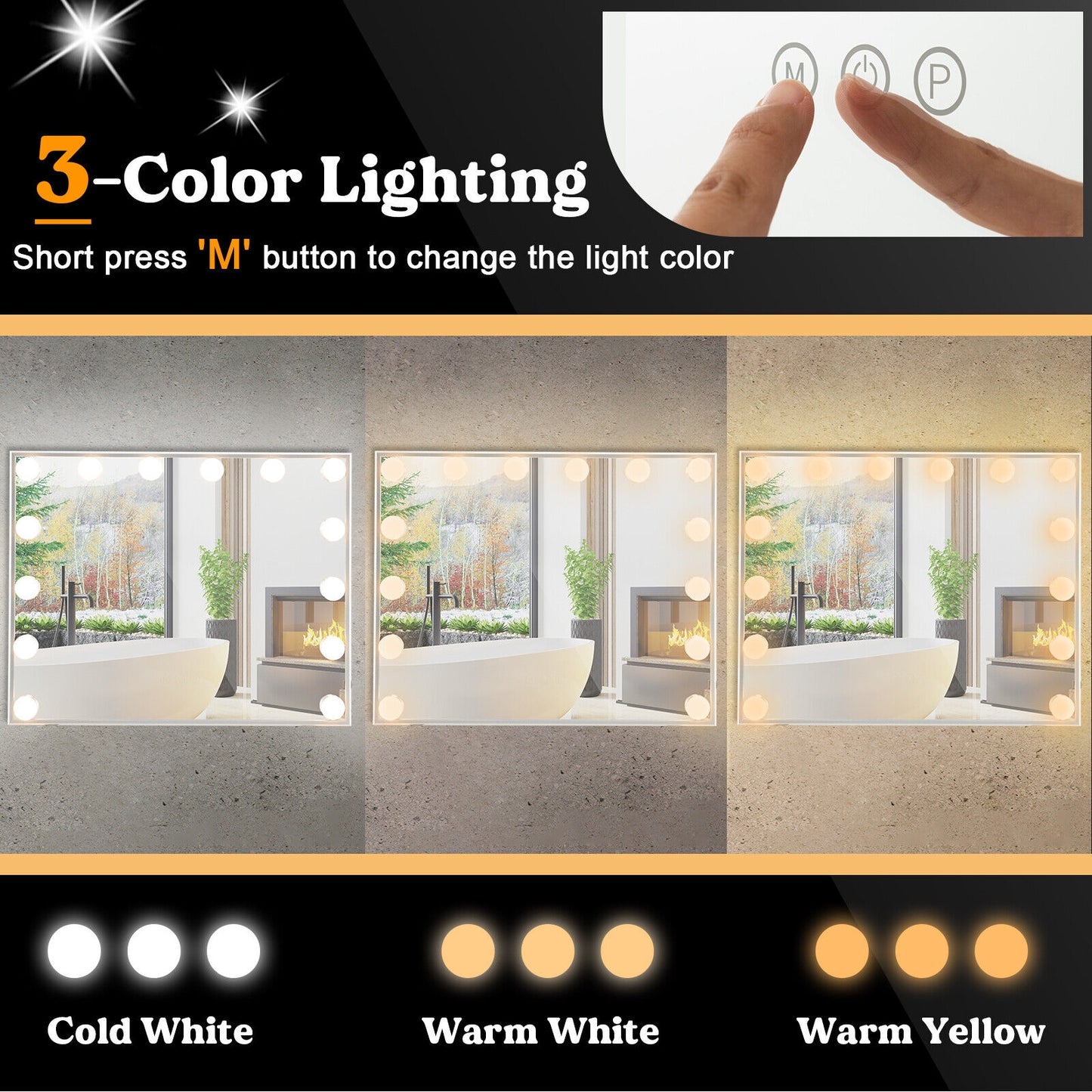2-in-1 Vanity Mirror with 14 Dimmable LED Bulbs Kids Crystal