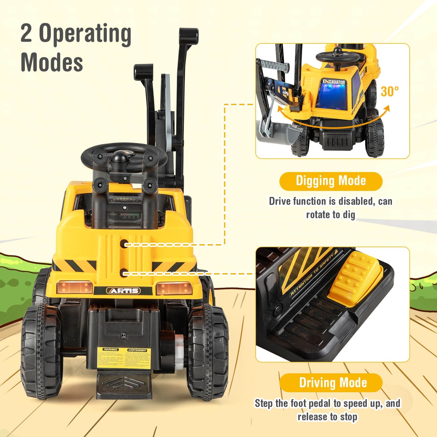 Kids ASTM Certificated Powered Ride On Bulldozer with Front Digger Shovel-Yellow Kids Crystal