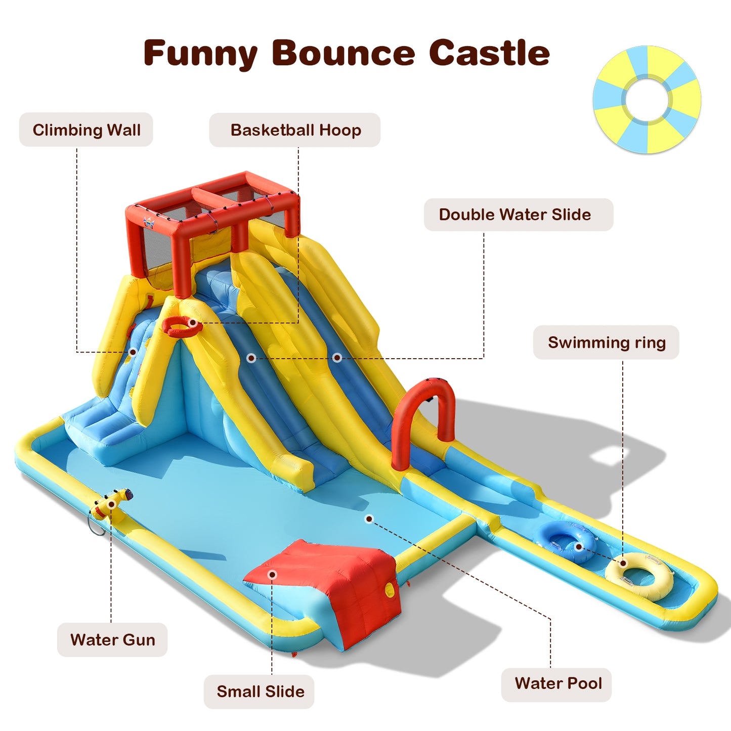 7-in-1 Inflatable Slide Water Park Bounce House with 680W Blower Kids Crystal
