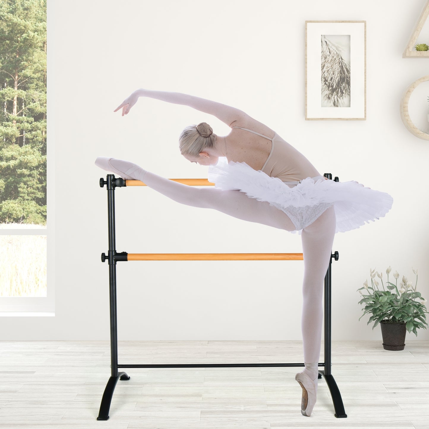 4 Foot Portable Freestanding Double Ballet Barre-Black Kids Crystal